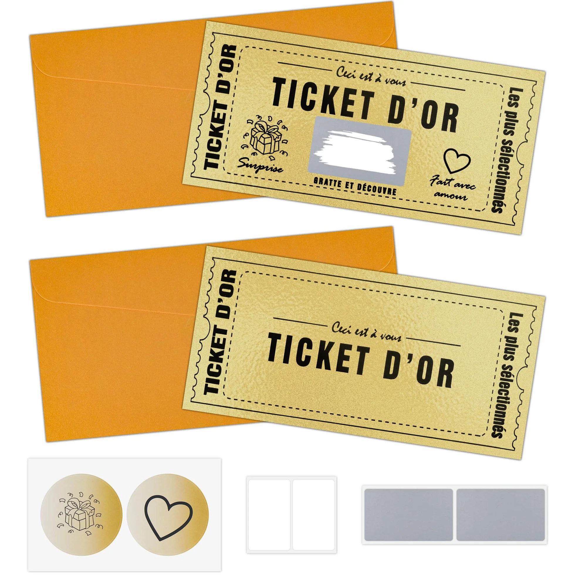 Carte à gratter Golden Ticket d'Or Personnalisable Cadeau Surprise Anniversaire Saint-Valentin