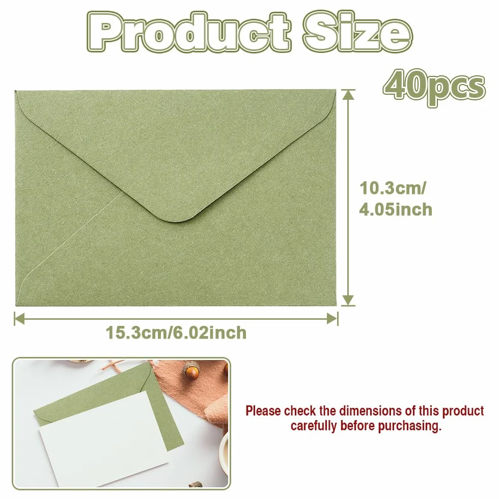 Enveloppes Vertes 153 x 103 mm Lot de 40 - Sans Fenêtre Fermeture par Collage Humide pour Mariage Noël Cartes de Vœux