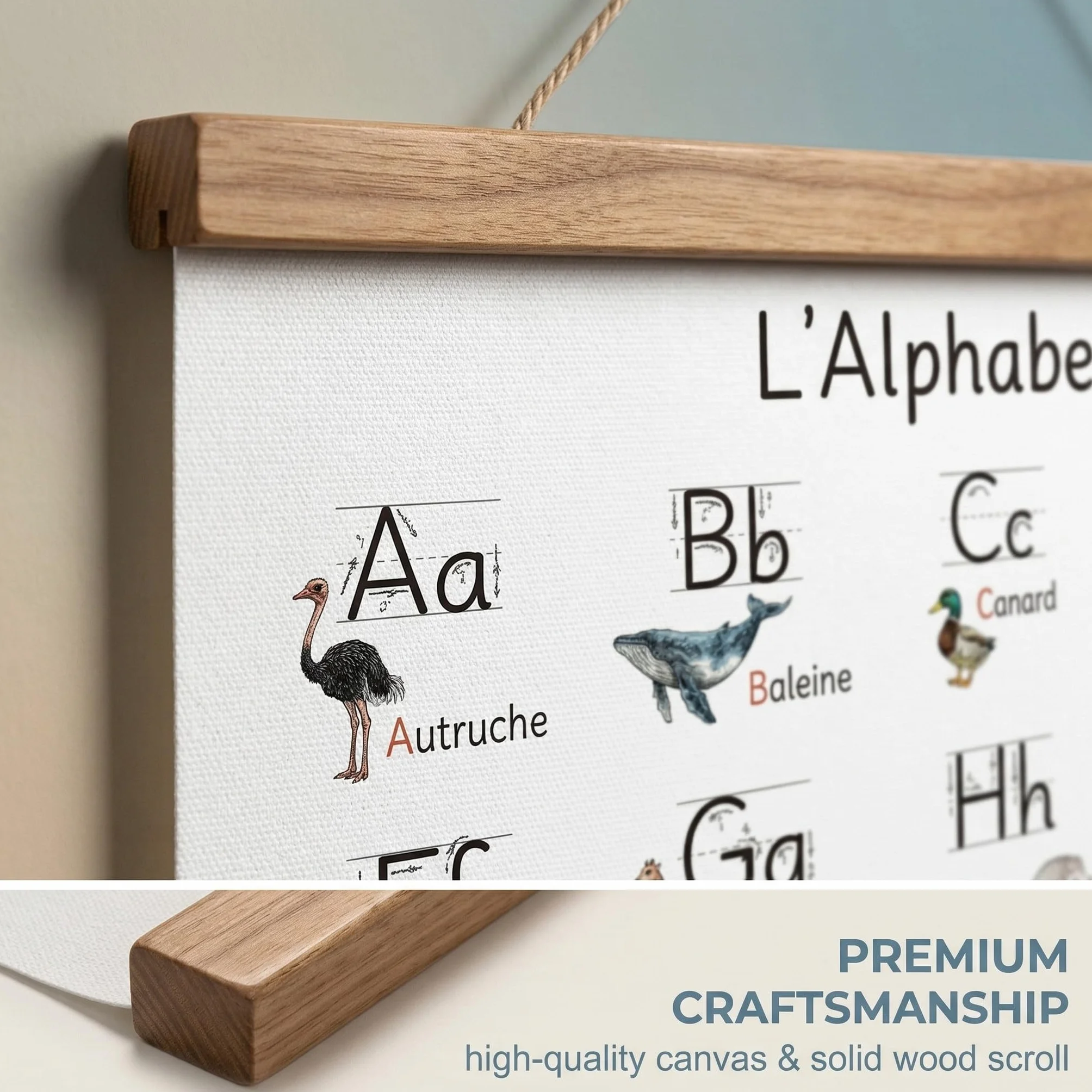 Poster Table de Alphabet Français pour Enfants, Jeu d'Apprentissage Numérique, Lettres et Animaux Amusants