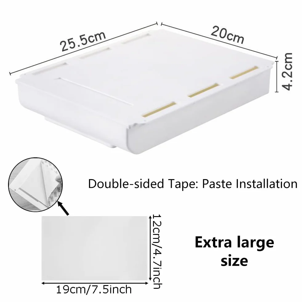 Tiroir Sous le Bureau Autocollant Rangement Blanc 25.5×20×4.2cm