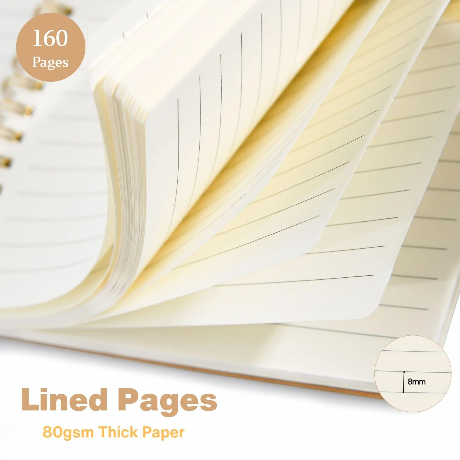 Cahier Spirale A5 Lot de 4 - Carnet de Notes Ligné 160 Pages Papier 80g Couverture Kraft