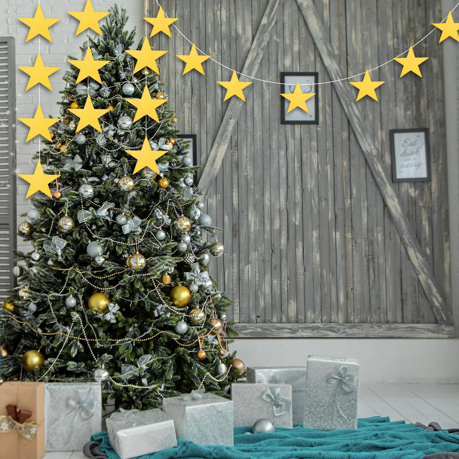 Confettis en Papier Étoile Scintillante 15,3cm 50pcs Découpes d'Étoiles pour Tableau d'Affichage Fête (Or)
