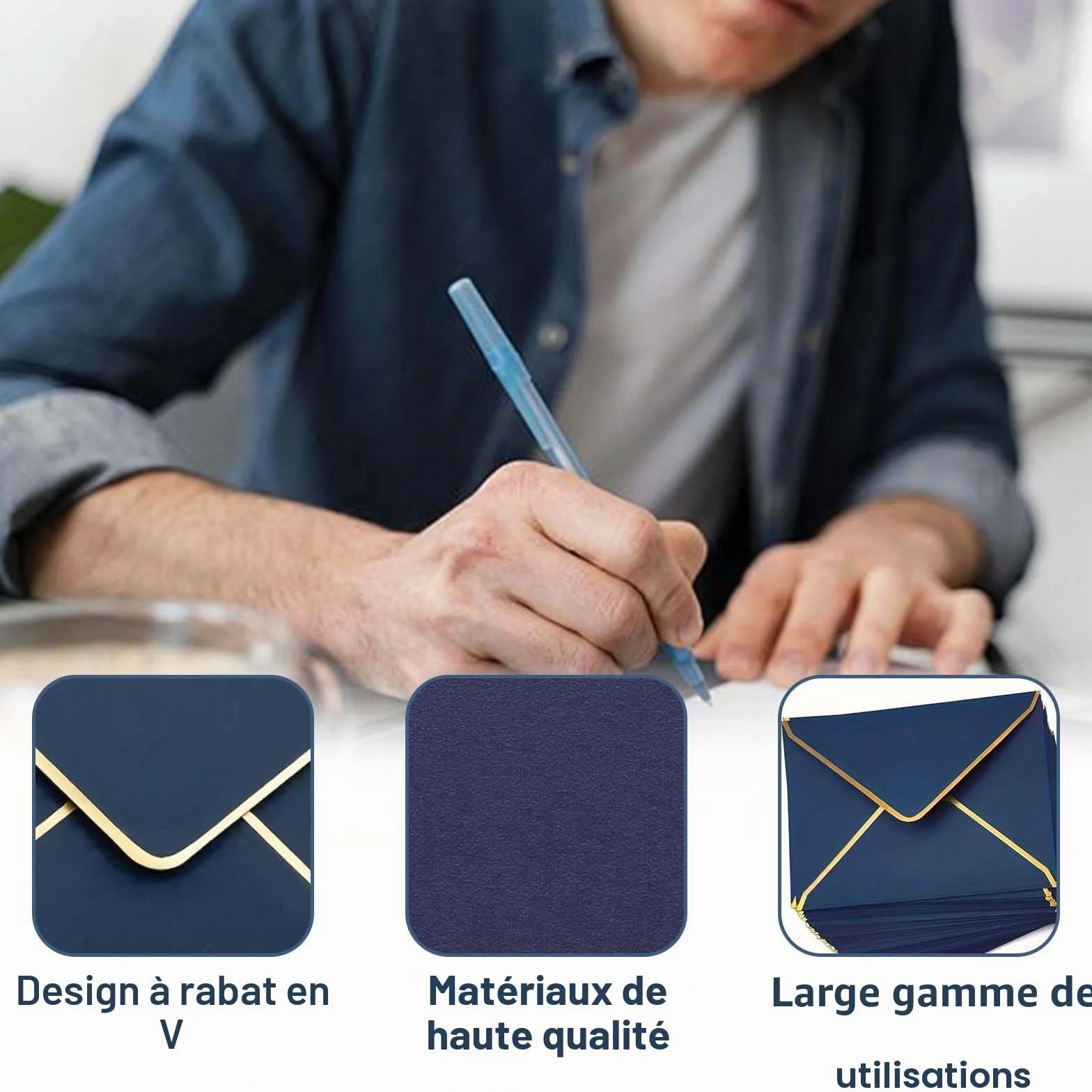 Enveloppes d'invitation deluxe en papier blanc 13,5 x 18,5 cm 50 pièces pour mariage anniversaire (bleu)