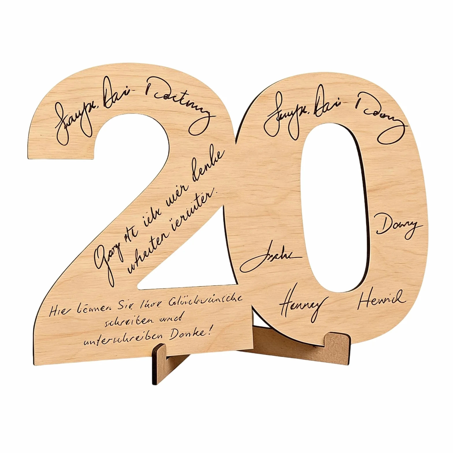 Carte Anniversaire 20 Ans En Bois Avec Support, Livre D'Or Alternatif Signature Cadeau Original