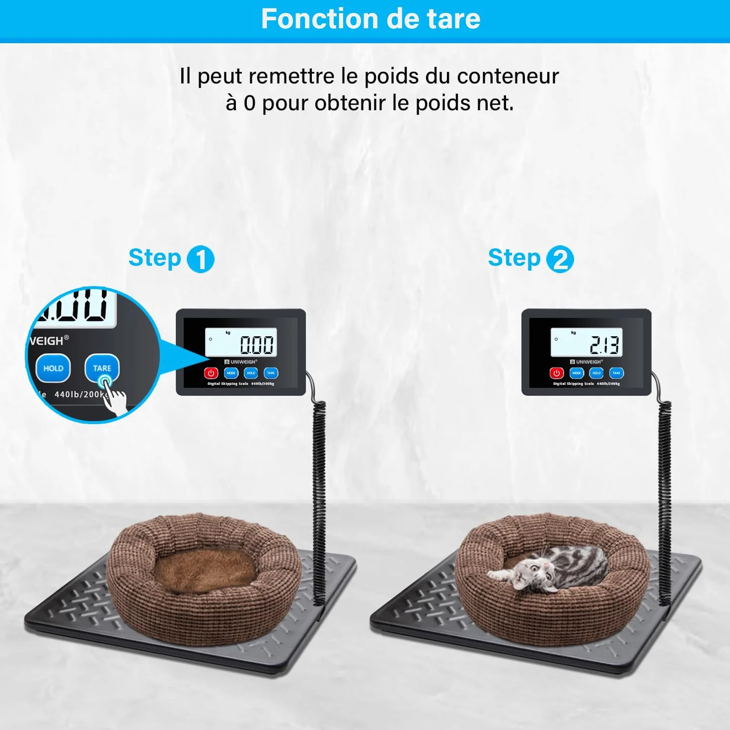 Balance postale numérique UNIWEIGH 200 kg x 10 g, plate-forme en acier, fonction LCD/Hold/Tare