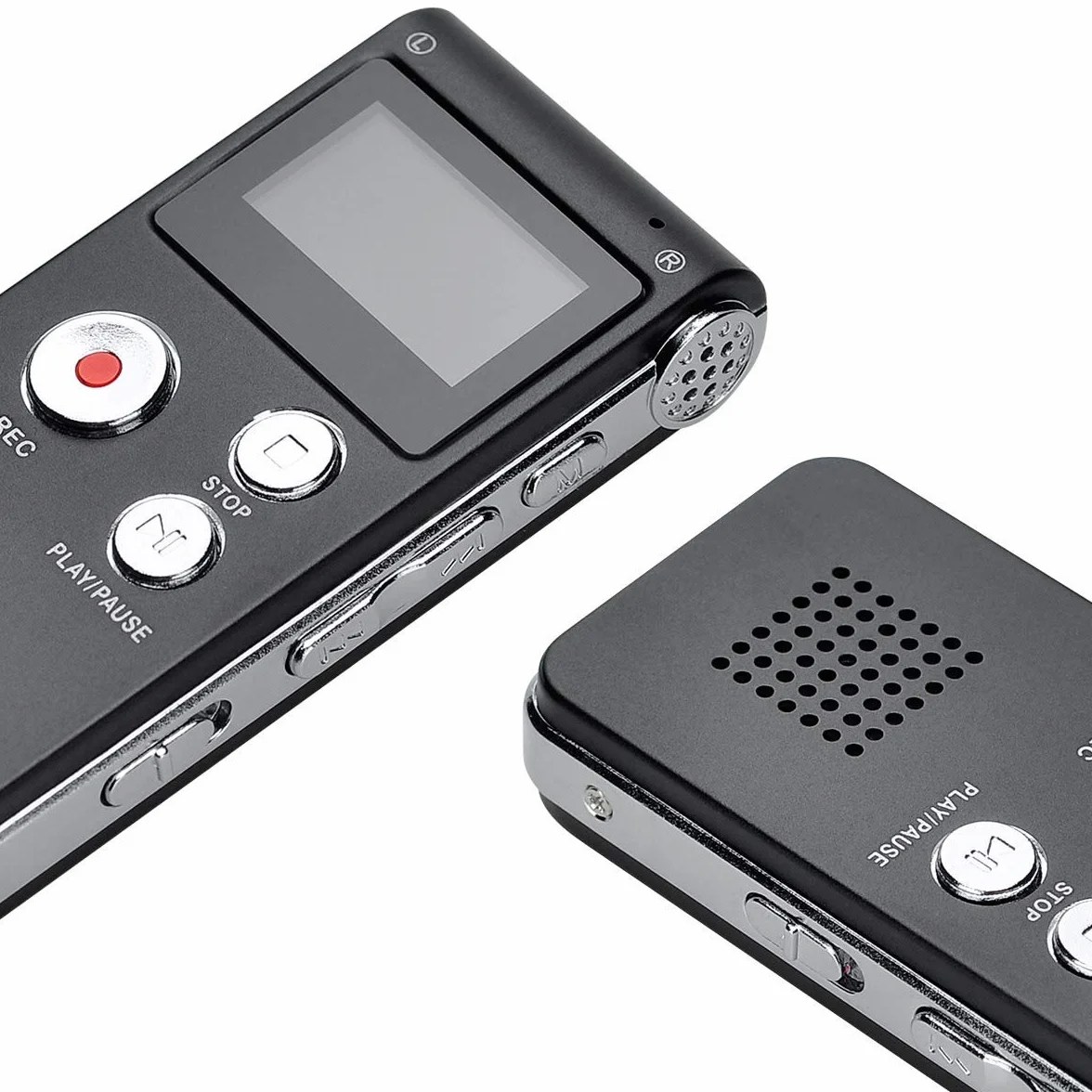 Lychee Dictaphone Enregistreur Vocal Numérique 8GO Portable, Lecteur MP3 Audio à Double Microphone Noir