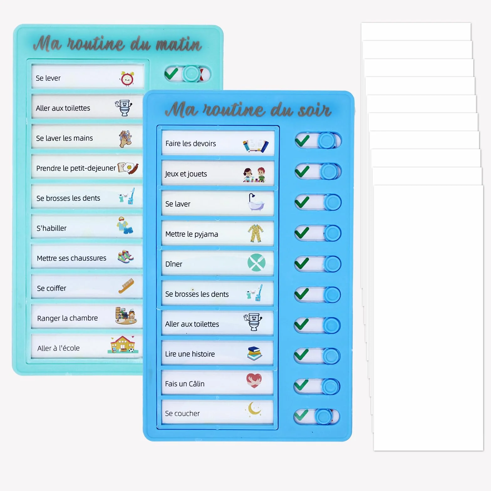 Tableaux Routine Enfant Matin et Soir Checklist avec Cartes Personnalisables To Do List Enfants Tâches Ménagères Plan d'études