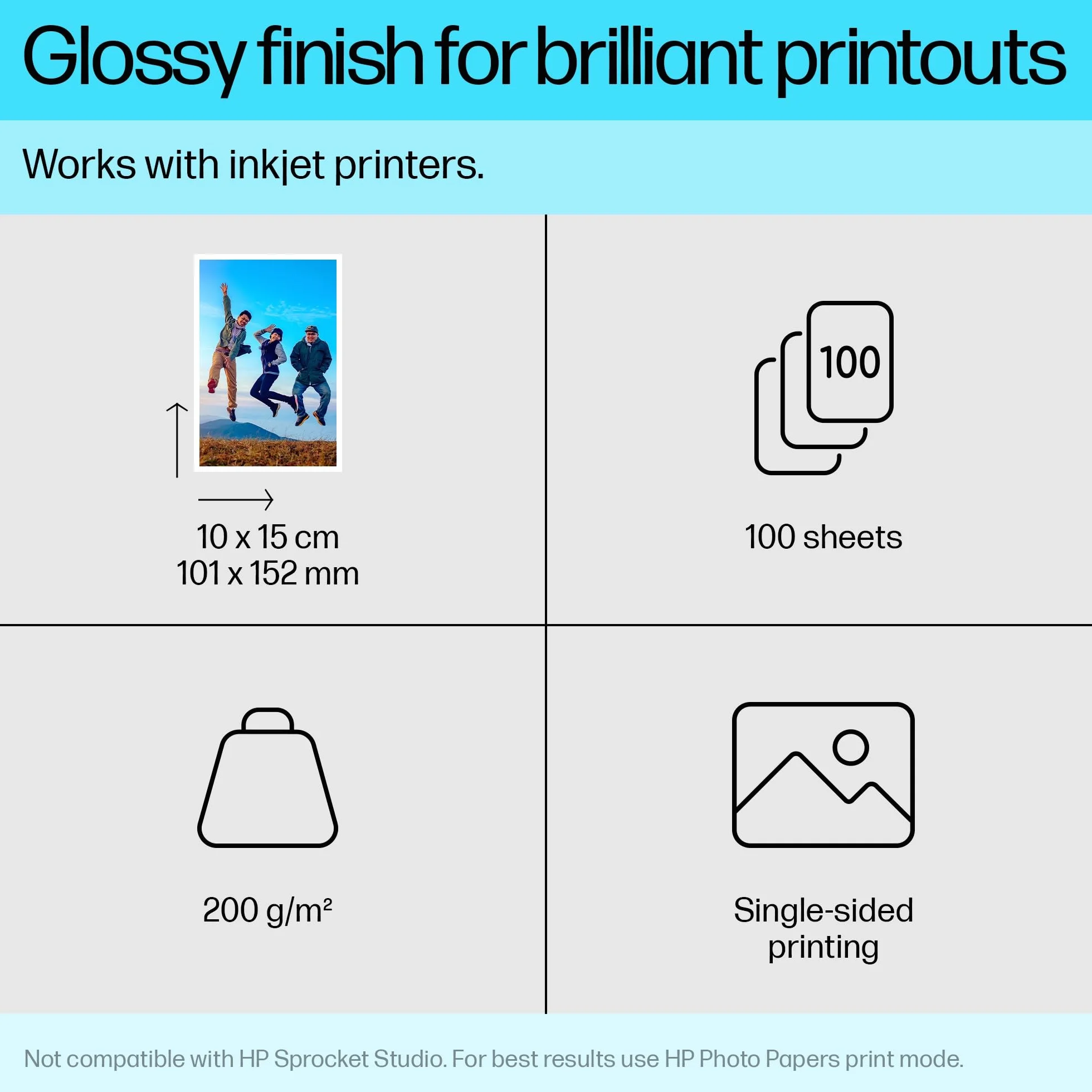 HP Papier photo Everyday brillant 200 g/m2 10 x 15 cm 100 feuilles compatible InkJet