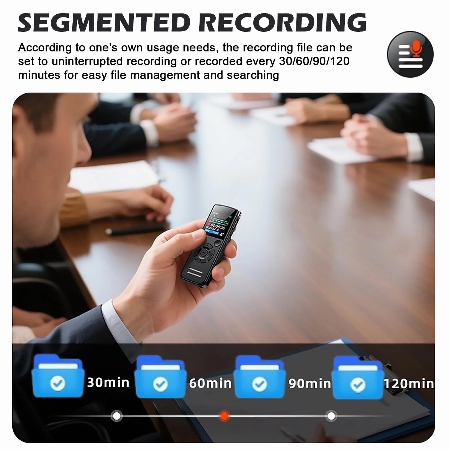 Dictaphone Enregistreur Vocal 64 Go Mini Audio Numérique 1536 Kbps Écran TFT USB-C Rechargeable
