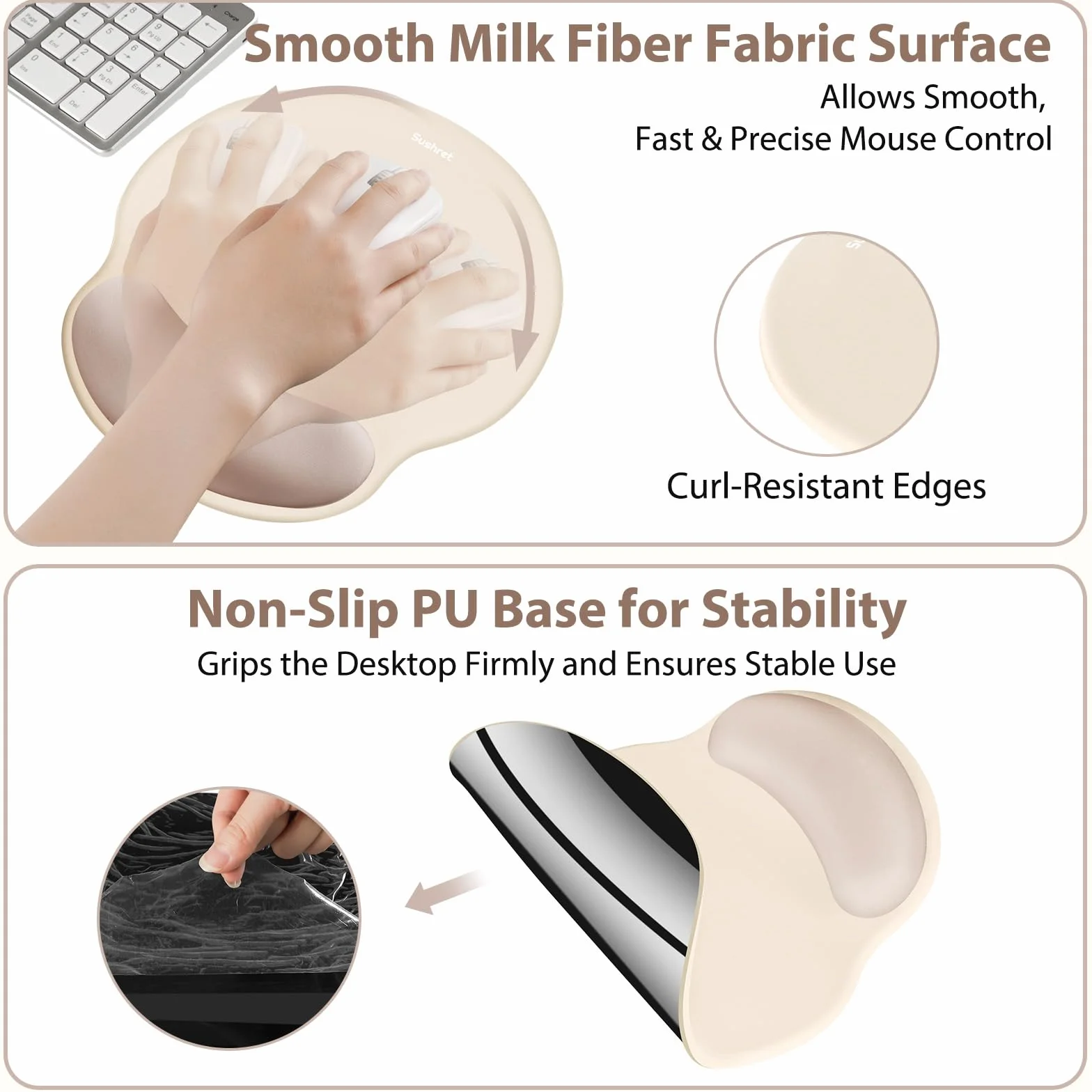 Sushret Tapis de Souris et Repose-Poignet Clavier, Ensemble 3-en-1 Ergonomique Gel Mémoire