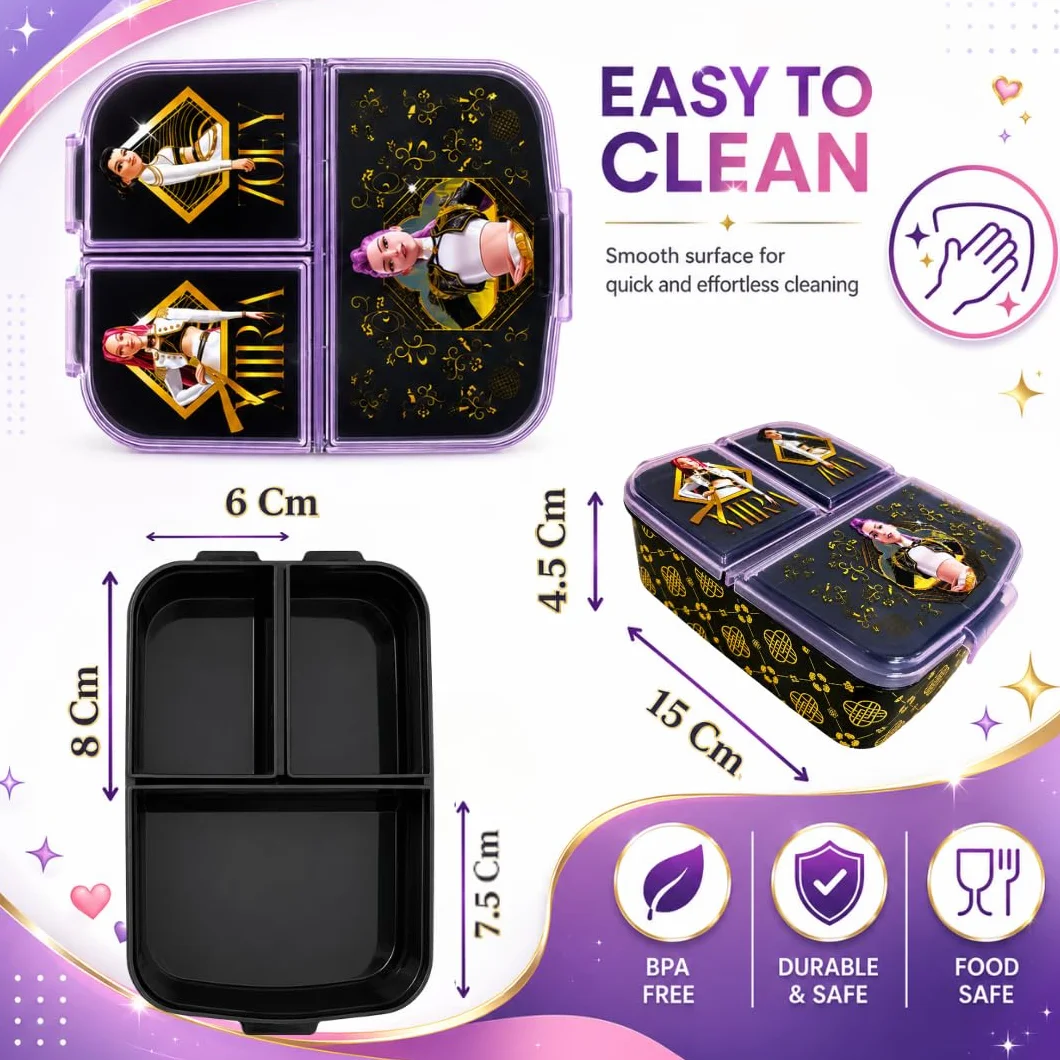 Stor Boîte à Goûter K-Pop Demon Hunters Rumi, Mira et Zoey Lunch Box Enfant 3 Compartiments Sans BPA 17x14x5 cm