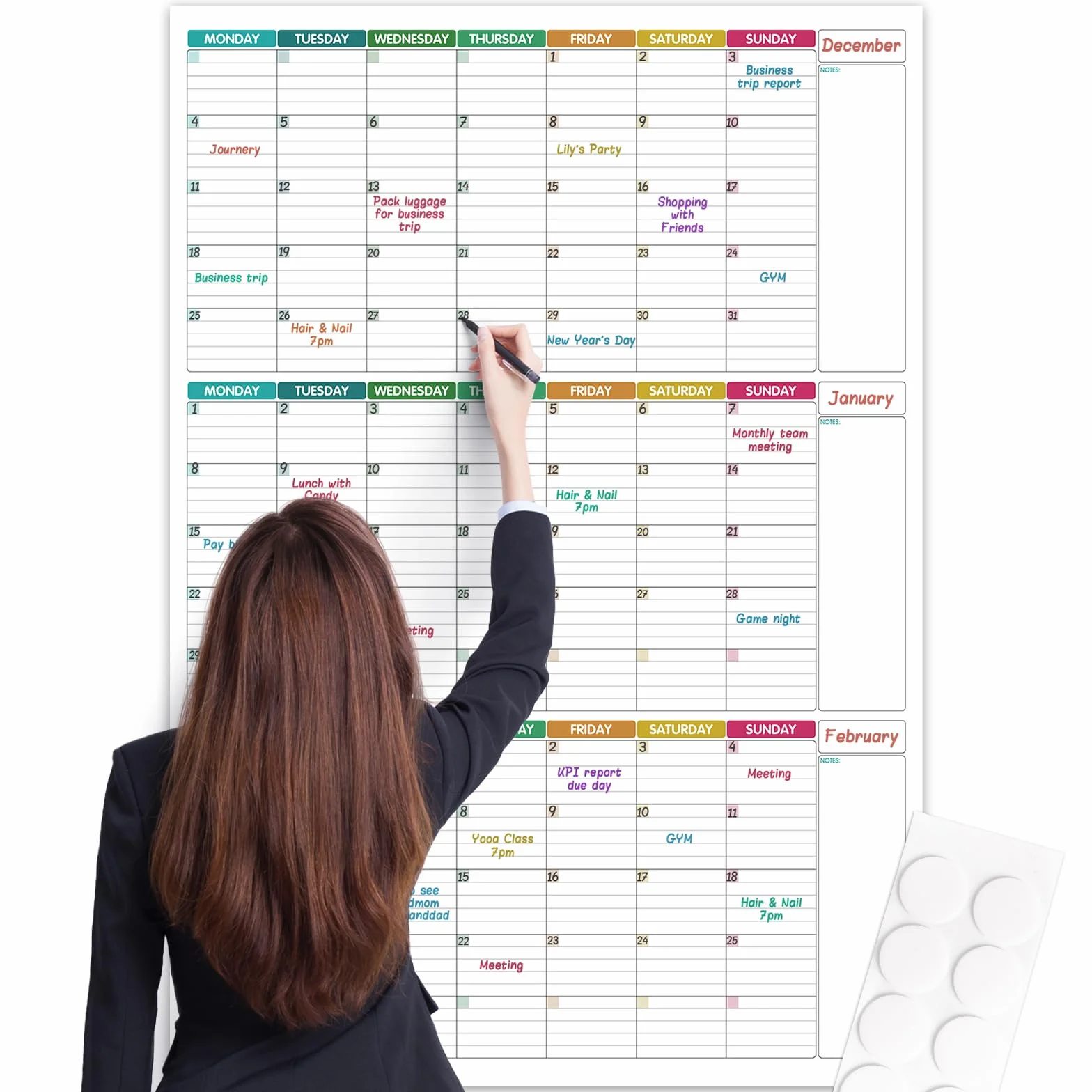 Grand calendrier mural non daté 101 x 73 cm – Planificateur trois mois effaçable à sec réutilisable, affiche plastifiée géante organisateur d'objectifs et tâches