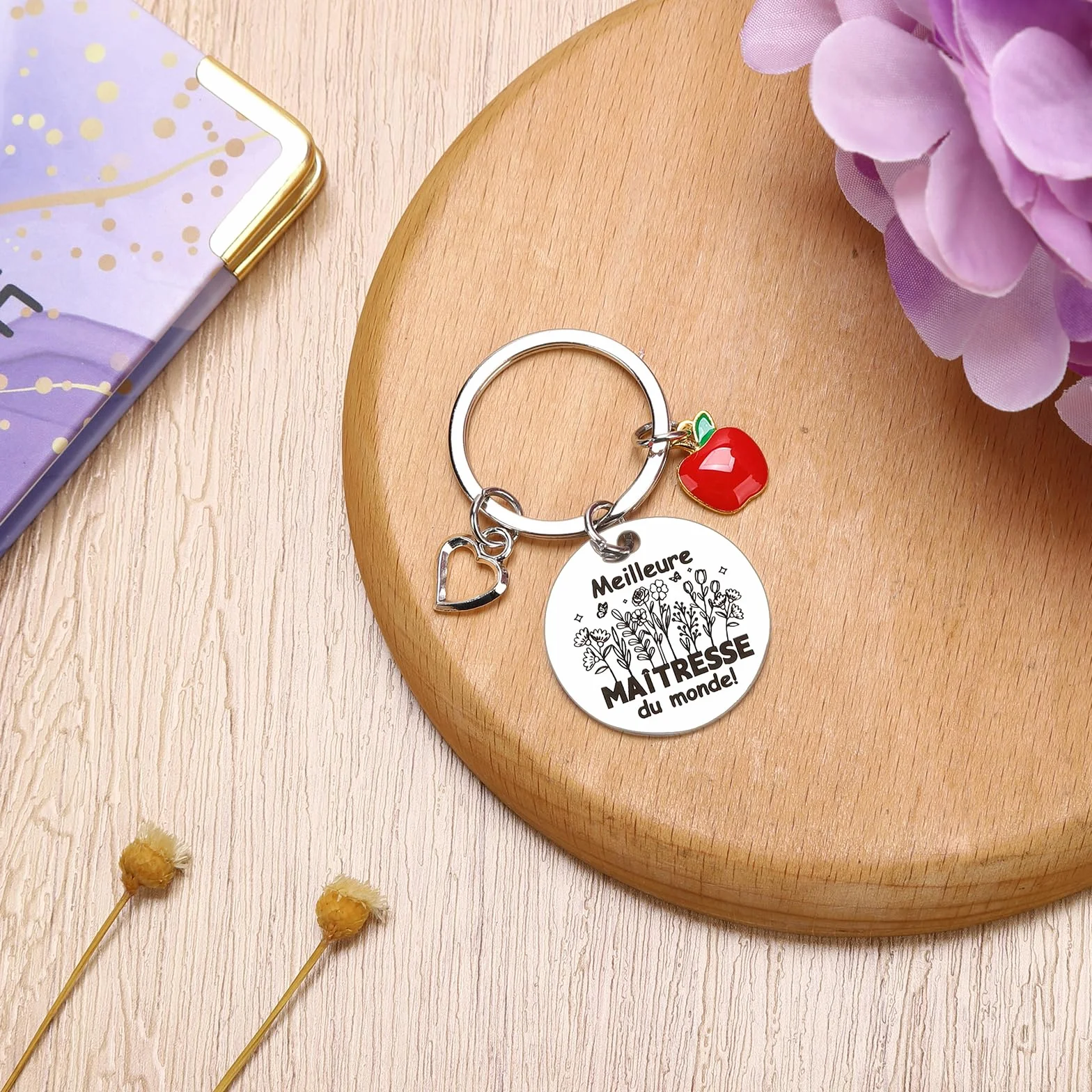 Coffret Cadeau Maîtresse d'École Fin d'Année avec Carnet A5, Porte-Clés, Stylo