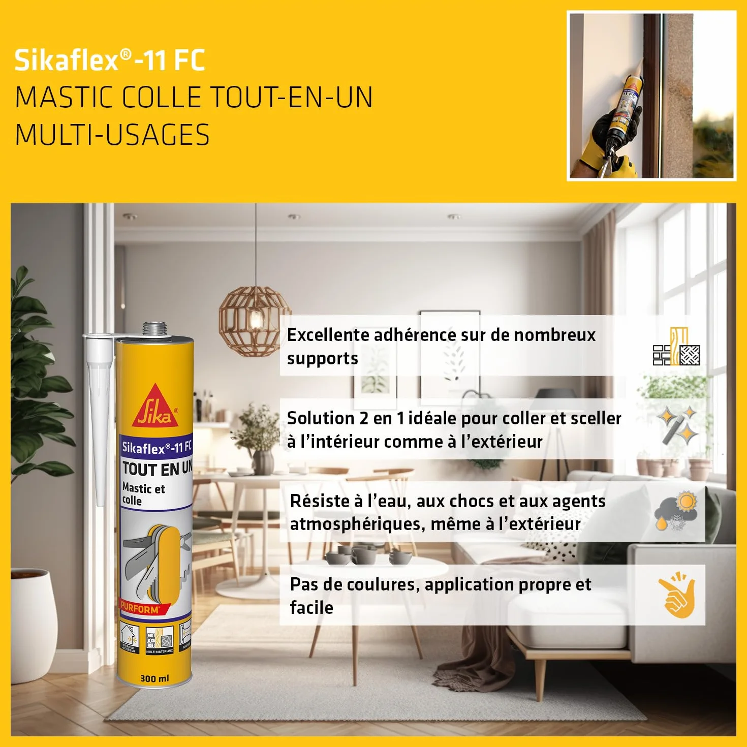 Sikaflex 11 FC Purform Blanc Mastic joint colle multi-usages 300 ml