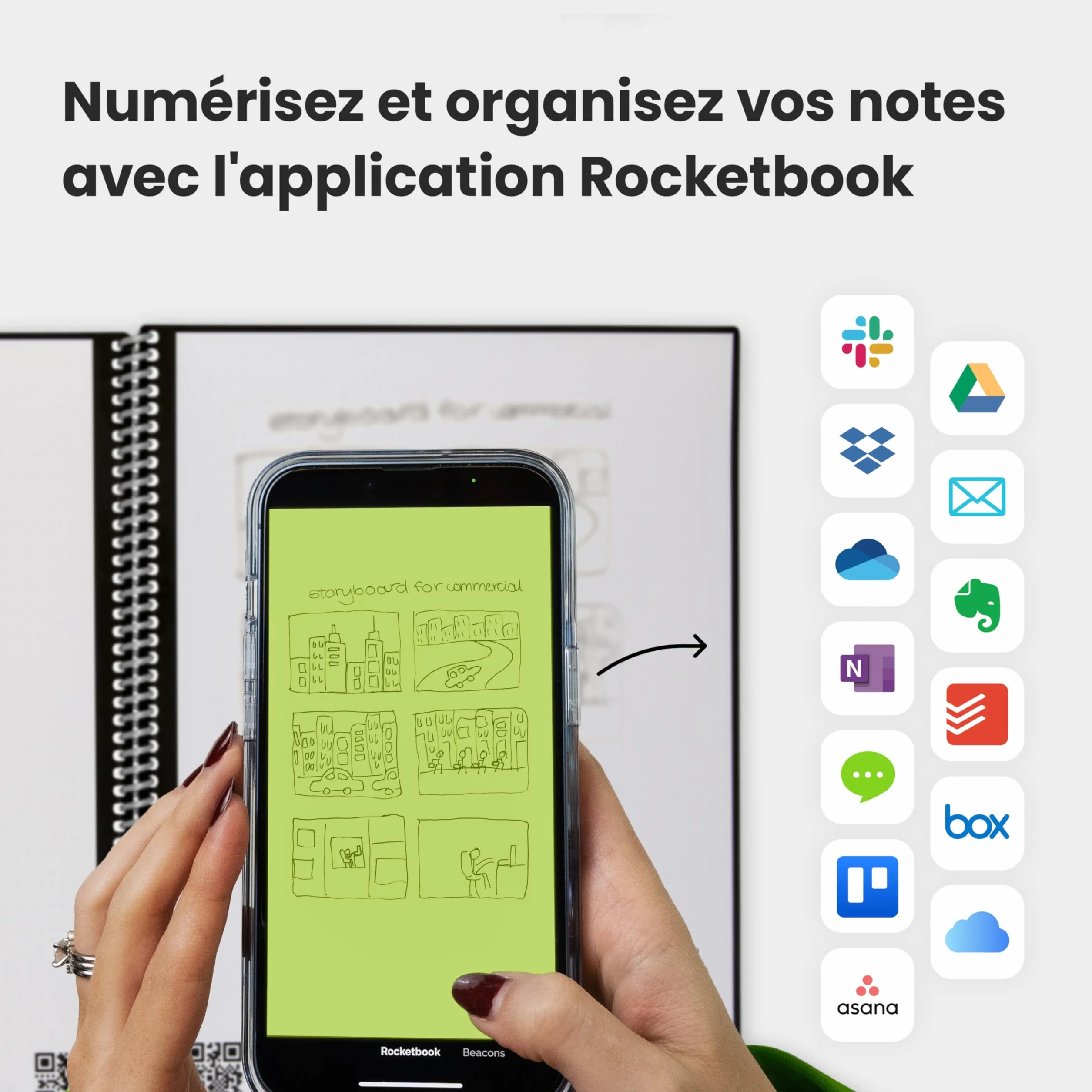 Rocketbook Fusion Agenda Non Daté Réutilisable Taille Letter 21 x 29,7 cm Noir Objectifs Calendrier Mensuel Hebdomadaire To-Do Lists Quotidiennes Pages Lignées Pointillées