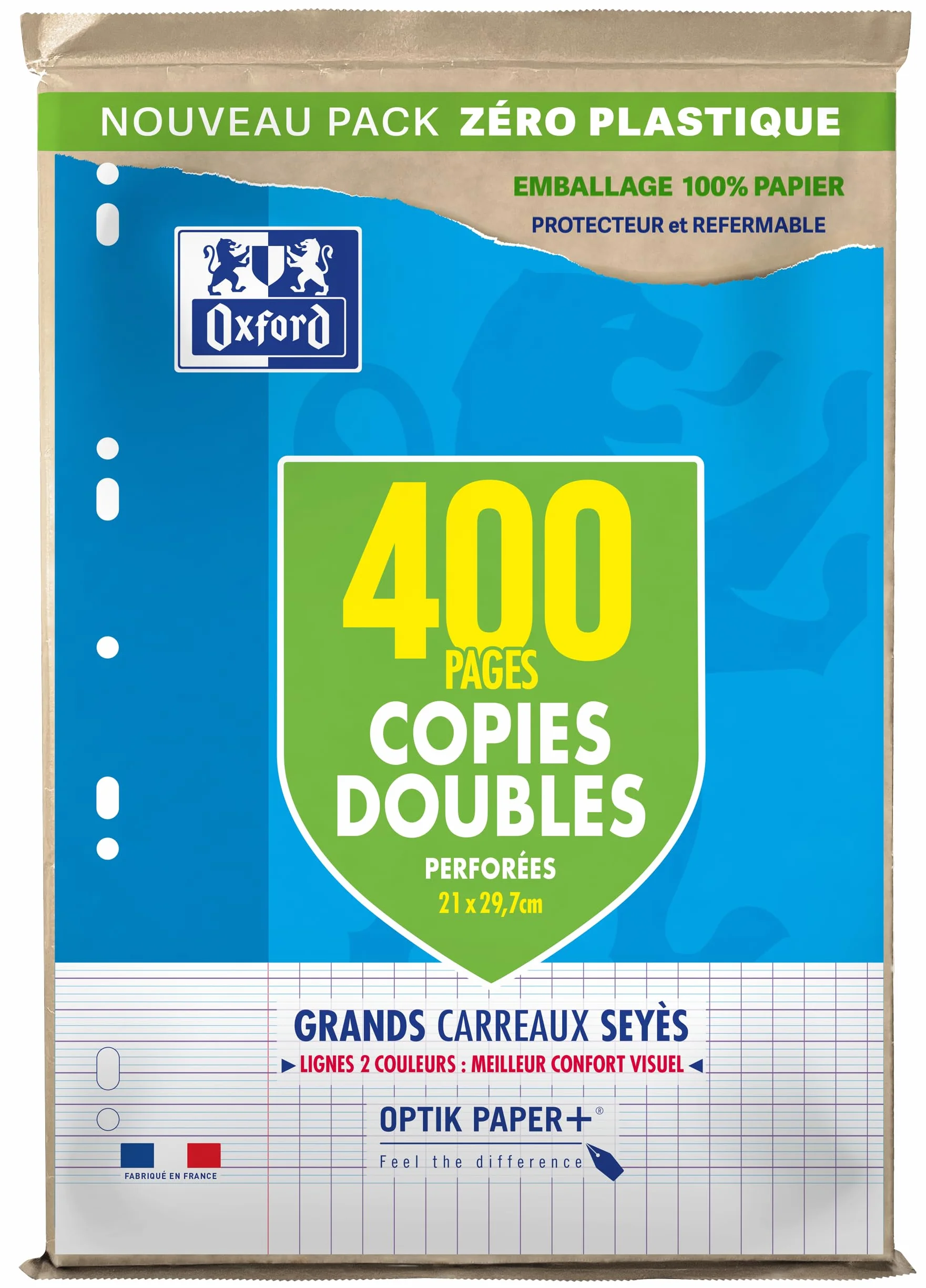 OXFORD Lot de 400 Pages Copies Doubles Grands Carreaux Seyes Format A4 21x29,7cm Perforees