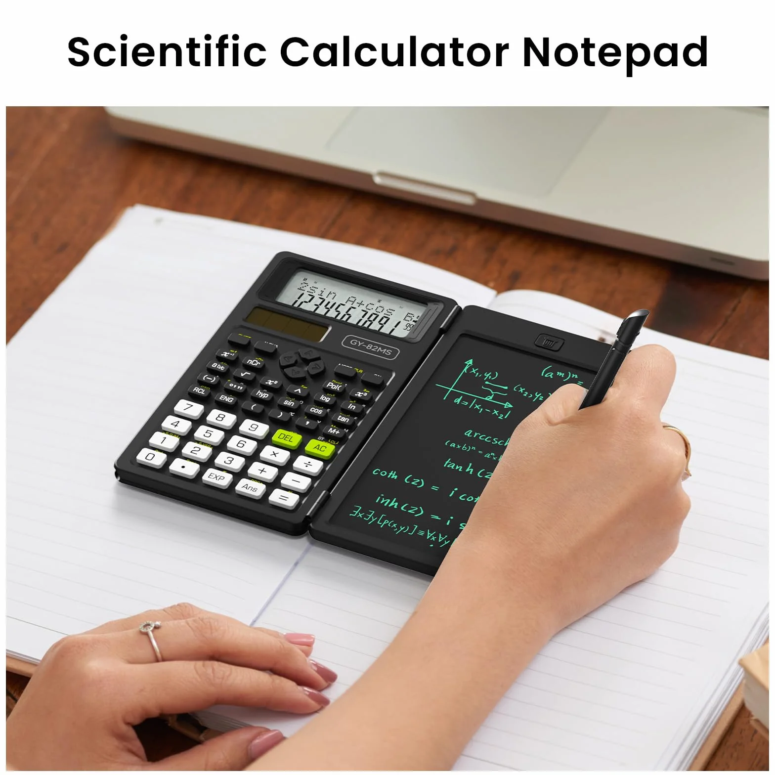 Calculatrice Scientifique ROATEE 82MS Plus Double Alimentation Solaire Pile LCD Réinscriptible Noir Clair