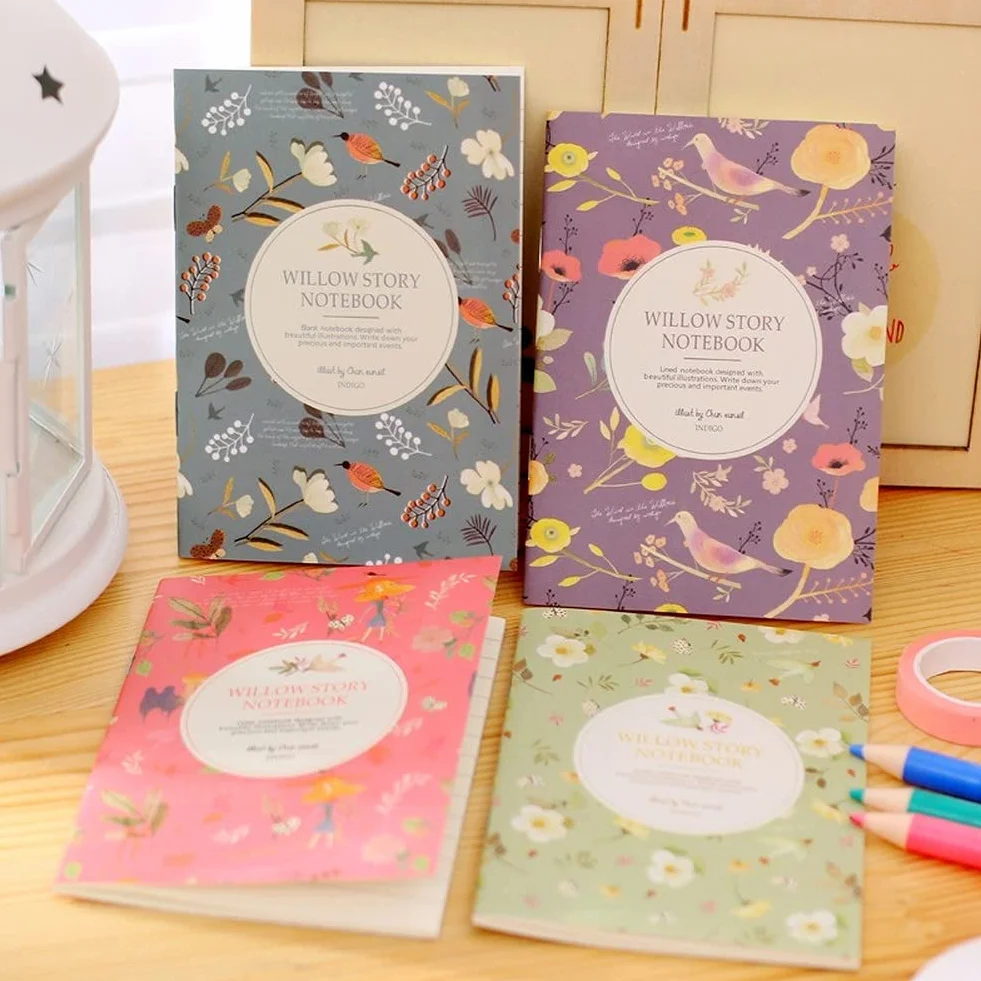 Lot de 4 mini carnets de notes vintage à fleurs pour enfants