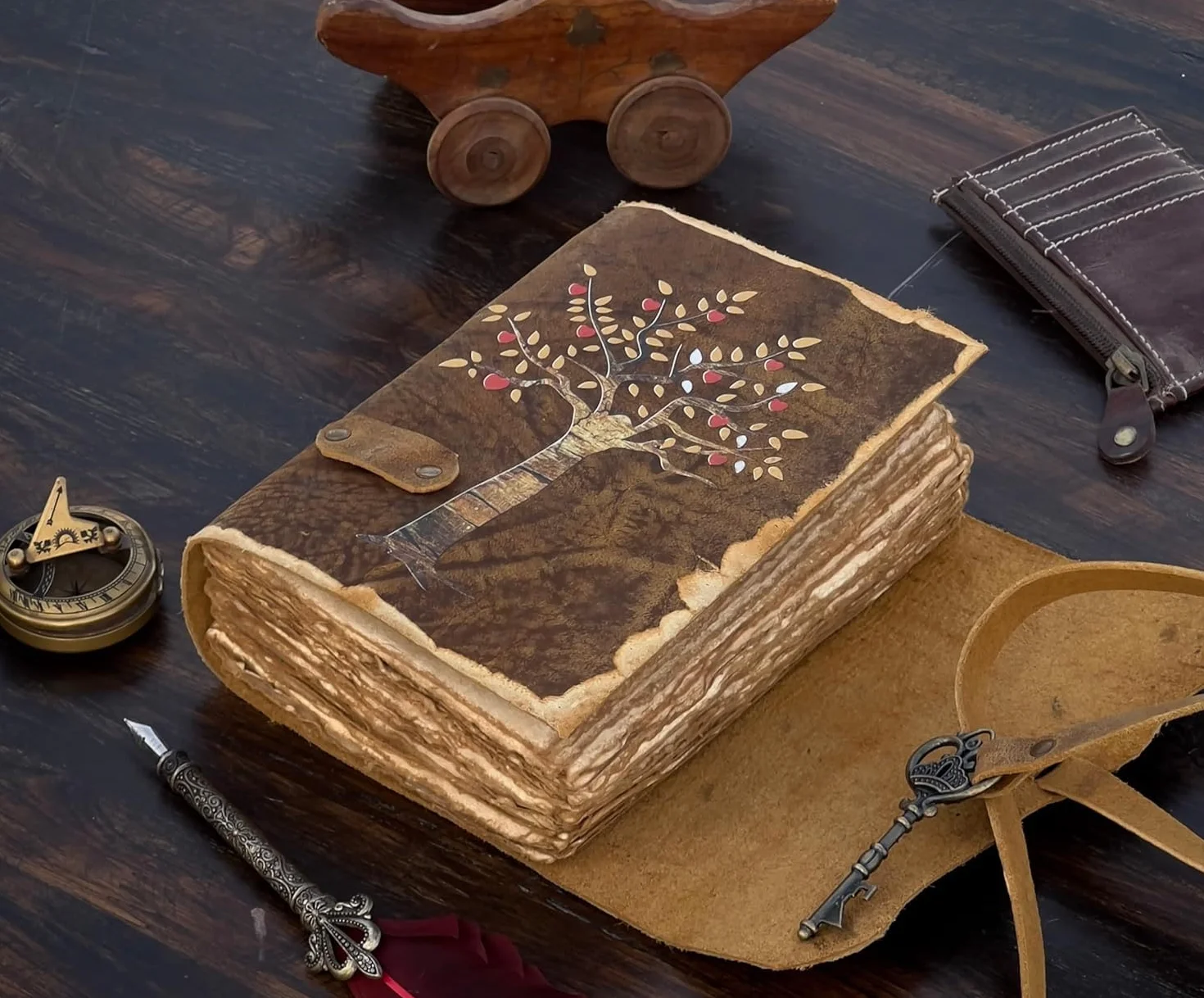 URBAN LEATHER Journal Intime Arbre De Vie Feuilles De Cœur Couverture Cuir Papier Vierge