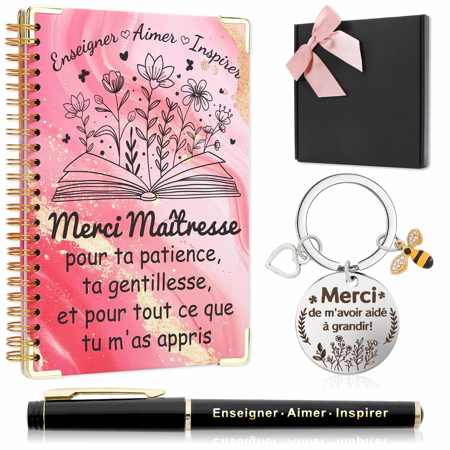 Echehi Merci Maîtresse Cadeau Avec Carnet A5 Stylo Porte-Clés Coffret Cadeau Maitresse d'École Fin d'Année