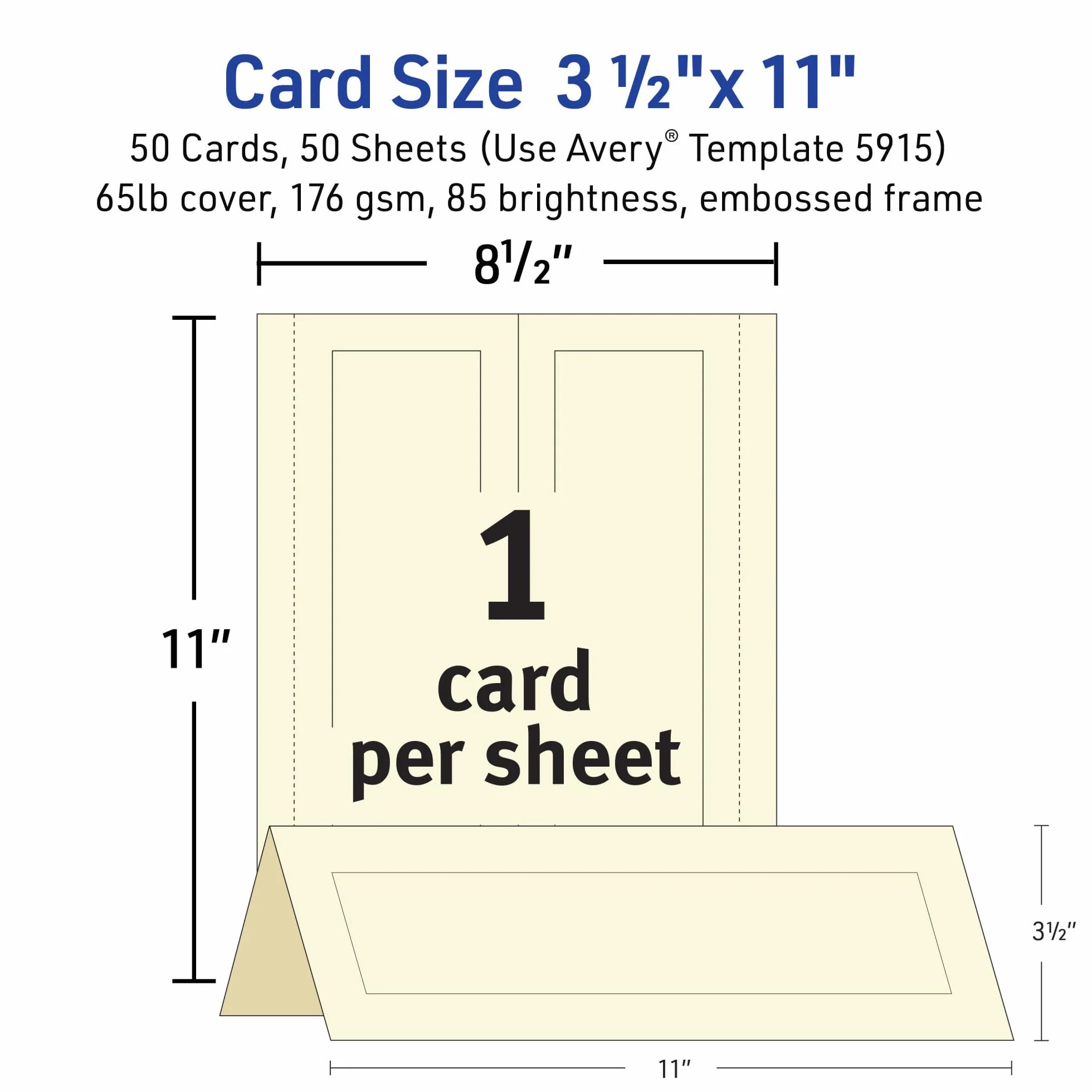 AVERY Cartes de tente en relief 50 pièces 3-1/2 x 11 ivoire pour imprimantes laser/jet d'encre