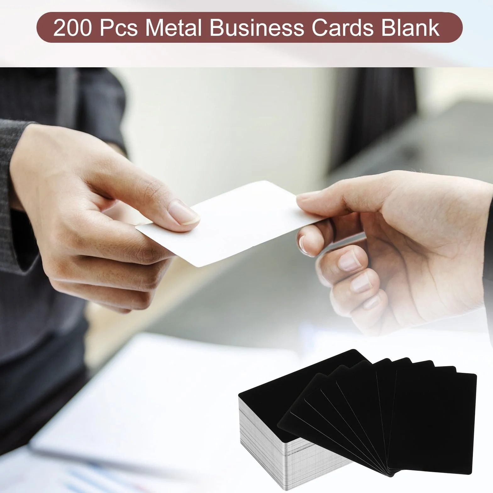 PATIKIL 200 Cartes Métal Business vierges 0,21 mm Épaisseur 3.4x2.1 pouce Aluminium Laser Gravure Noir