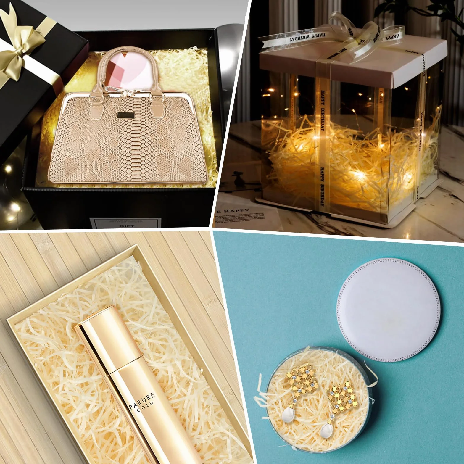 Papier Déchiqueté 150g, Remplissage Panier Cadeau, Raffia Papier de Soie (Champagne)