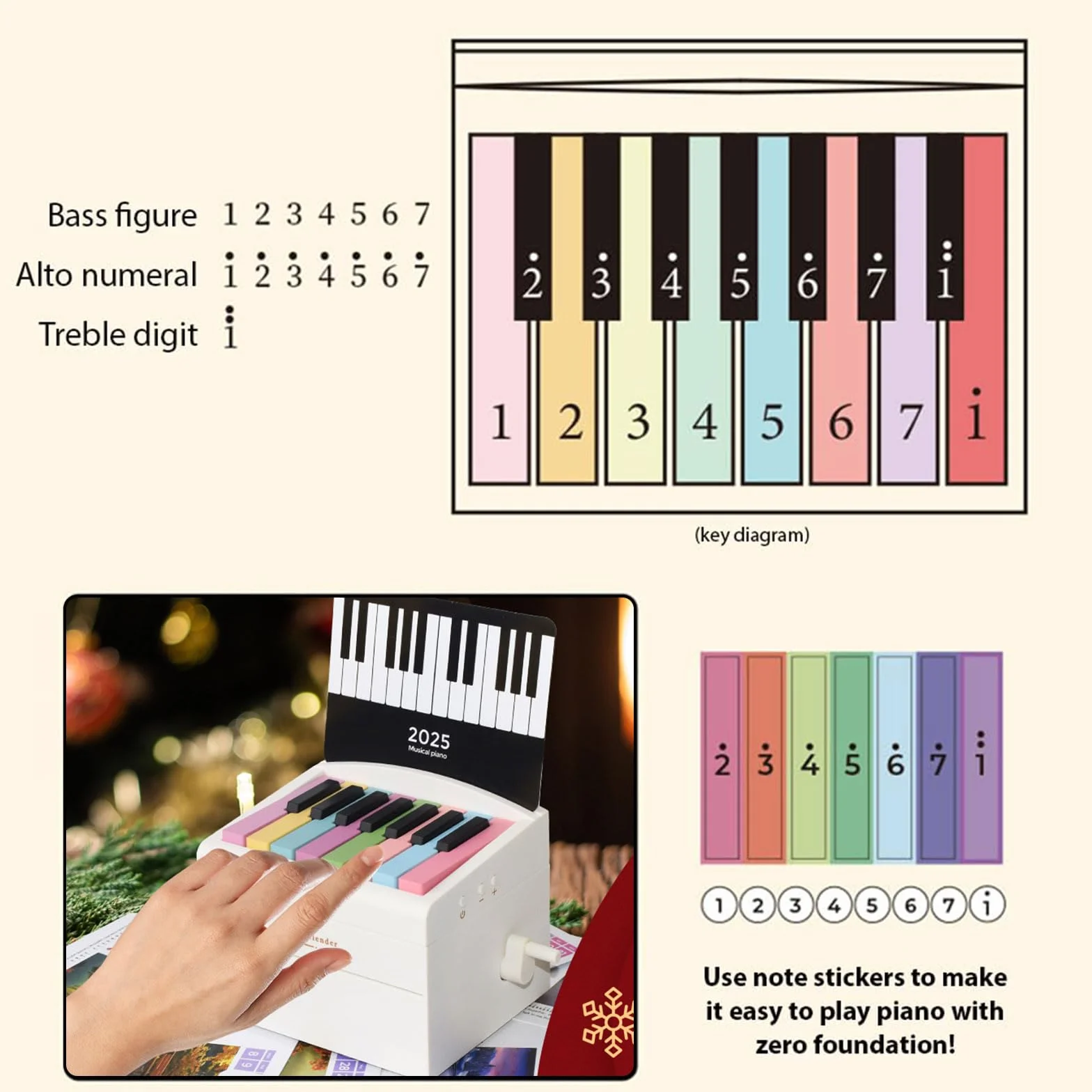 Calendrier de piano 2025 jouable, 52 partitions, bloc mémo 3D, chronomètre créatif, cadeau Noël anniversaire