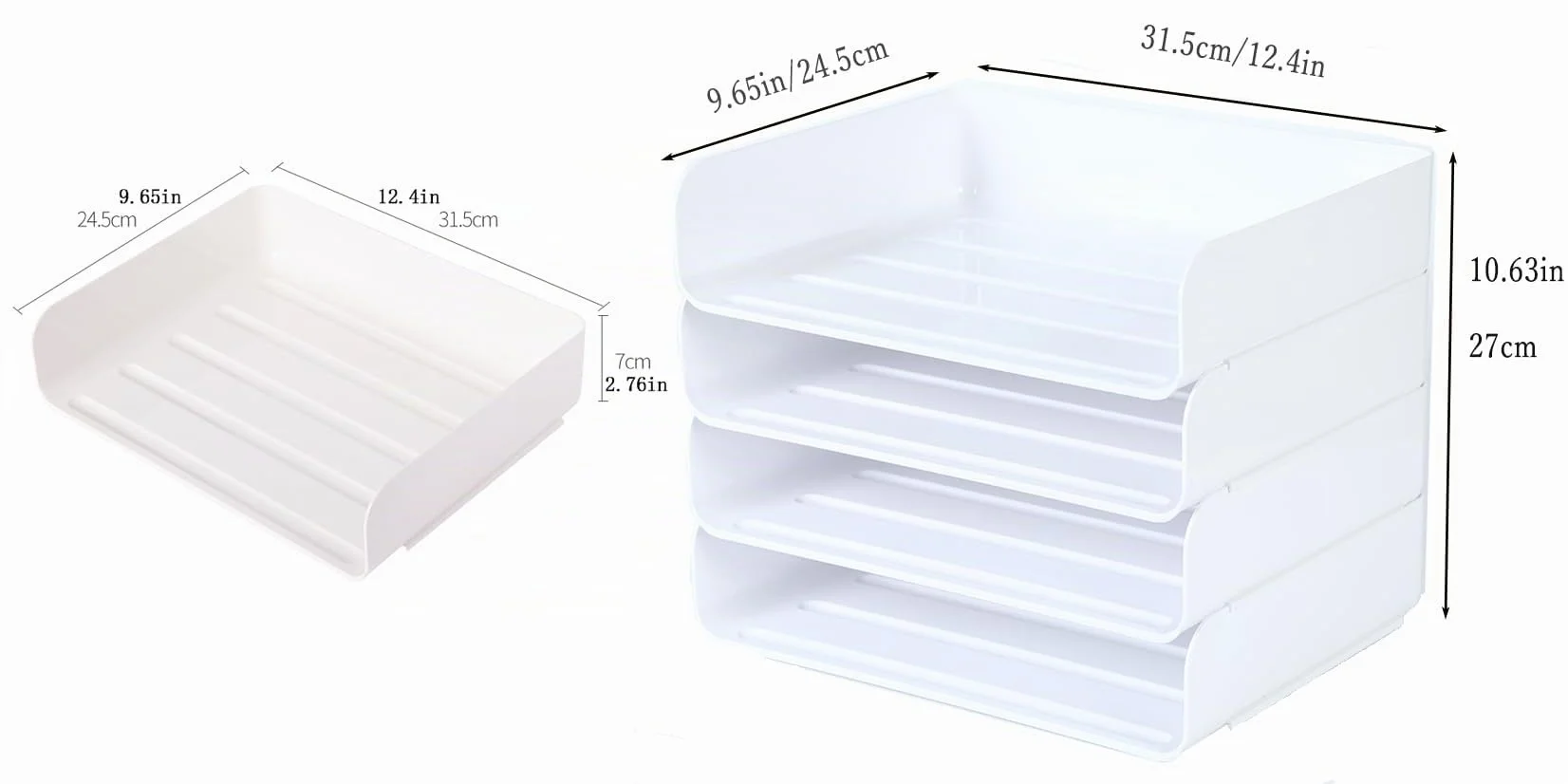 Corbeille à courrier empilable Stable-Bac à courrier Organisateur de Bureau Porte-Documents A4 Blanc 4 couches