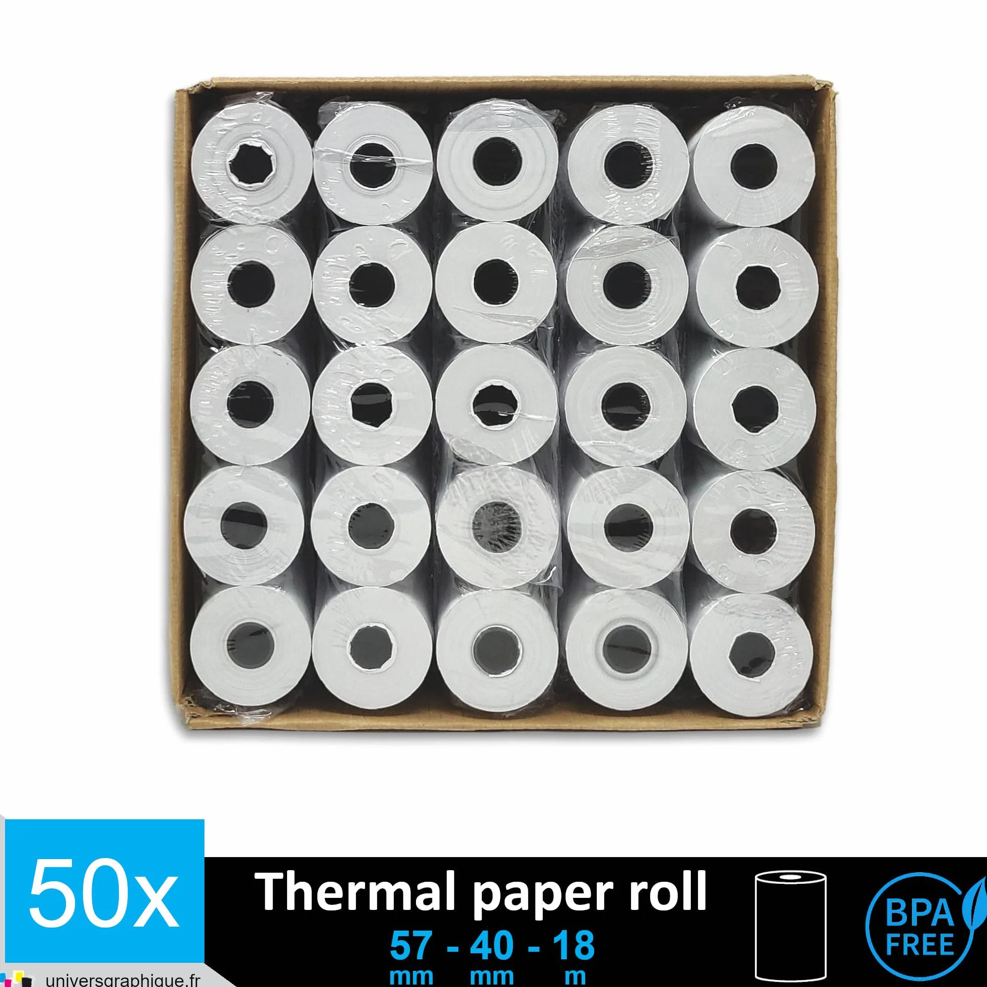 Bobines Carte Bancaire Thermique TPE 57 x 40 x 12 mm Sans Bisphénol A