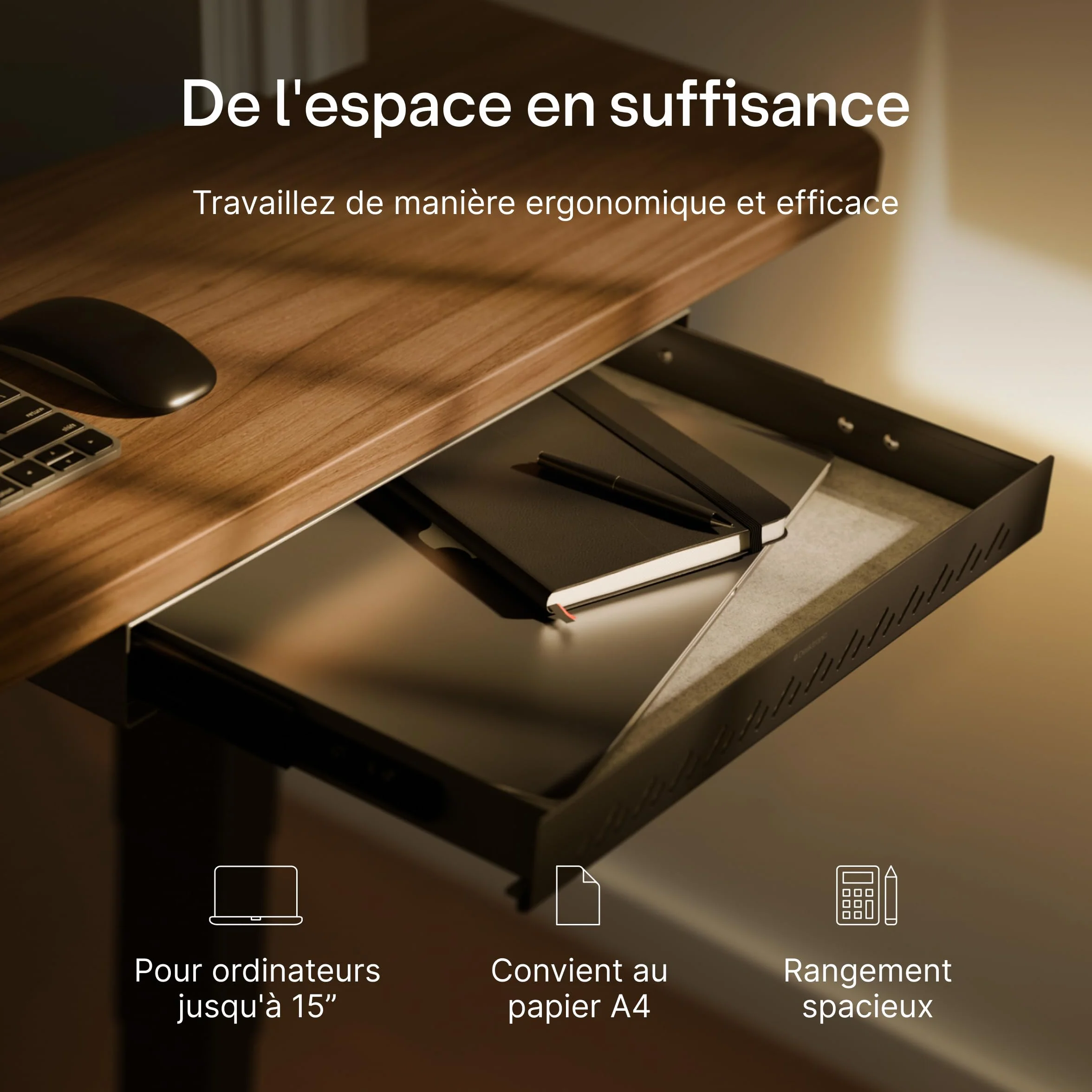 Desktronic Caisson de rangement sous bureau Tiroir en métal Noir
