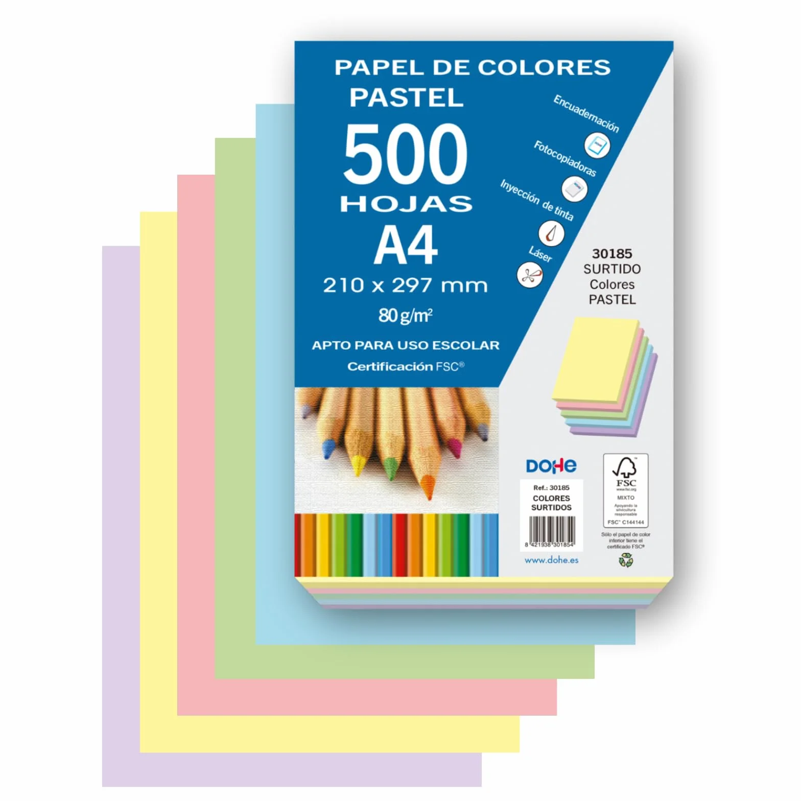 Feuilles Couleur Pastel A4 80 g/m² 500 u. 5 Couleurs Assorties Papier pour Impression Dessin Loisirs Créatifs