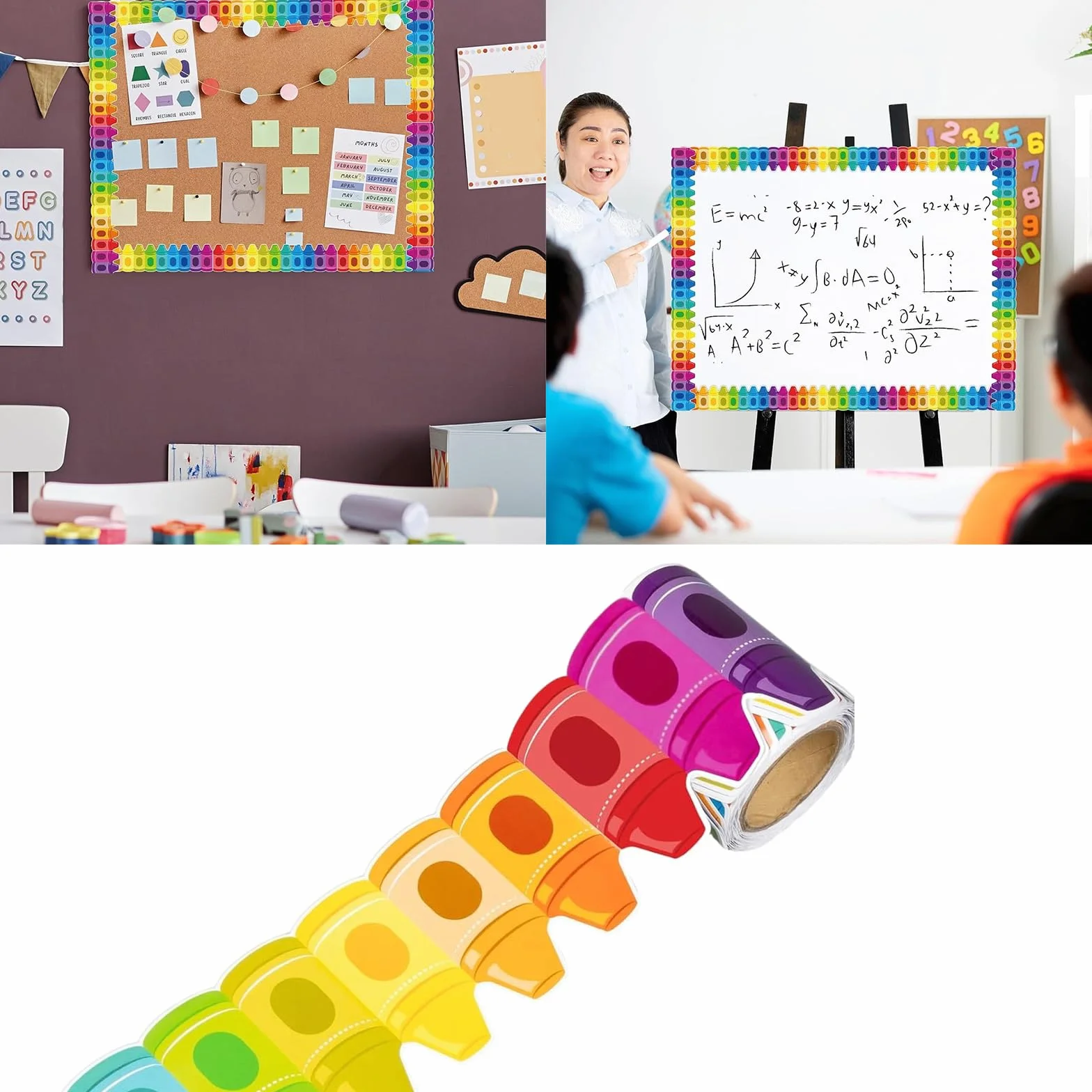 Bordure de tableau d'affichage 7,9 m Motif crayon Autocollant mural PVC salle de classe