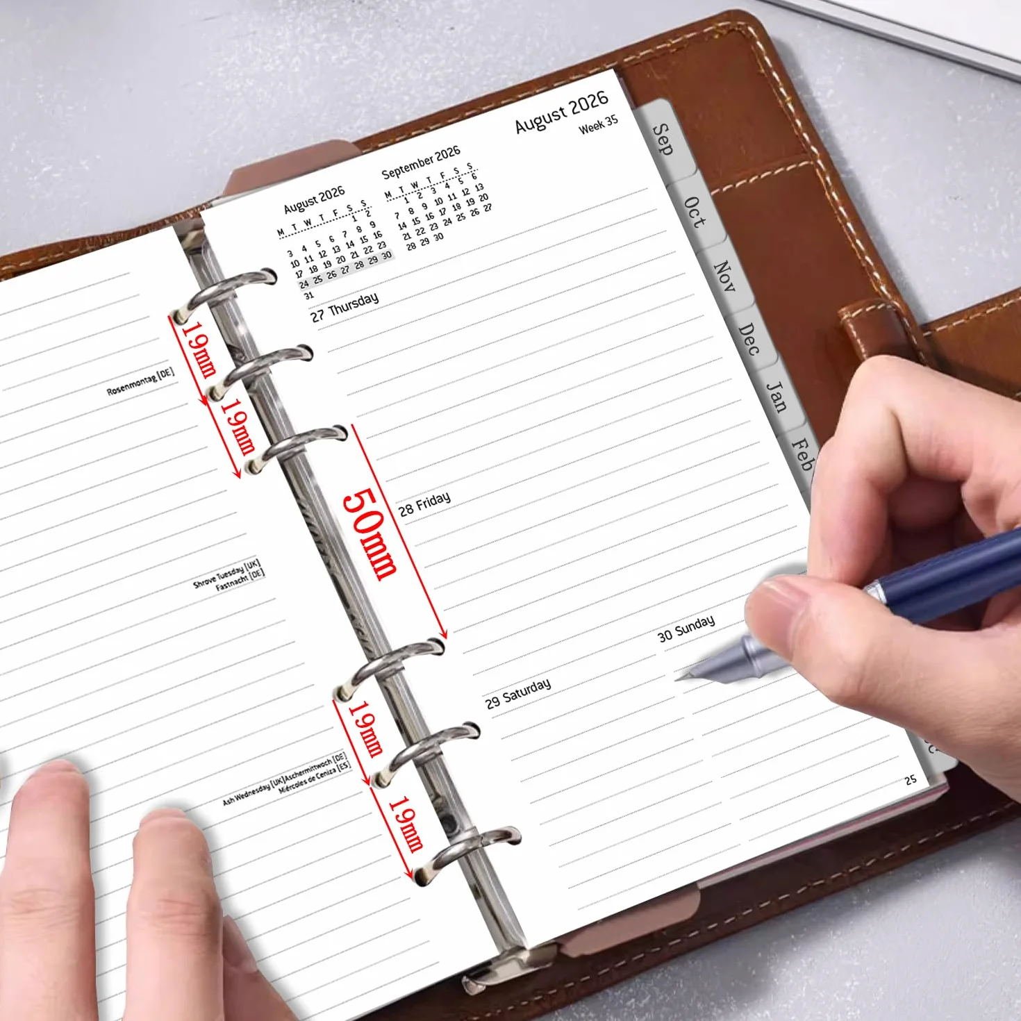 Planificateur Personnel A6 2026-2027, 1 Semaine 2 Pages, 100 GSM, Insert Calendrier 26/27