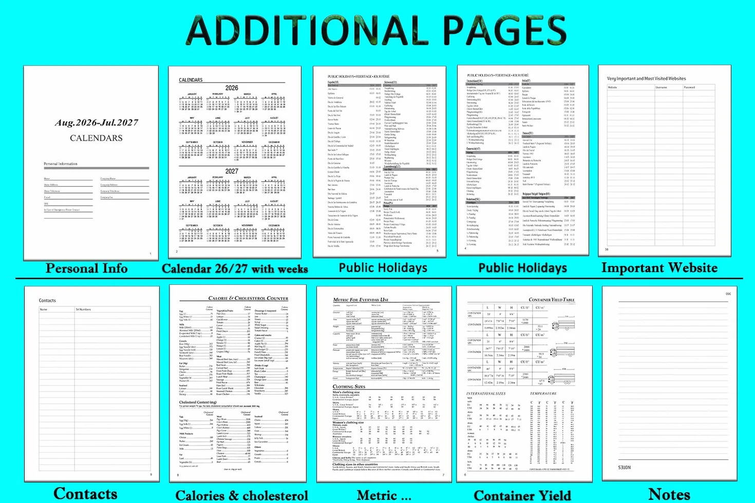 Recharge Agenda Journalier 2026-2027 A5 6 Trous une Page par Jour 8h-20h Onglets Mensuel Pages Notes Contacts Planificateur Quotidien Août 2026 à Juillet 2027