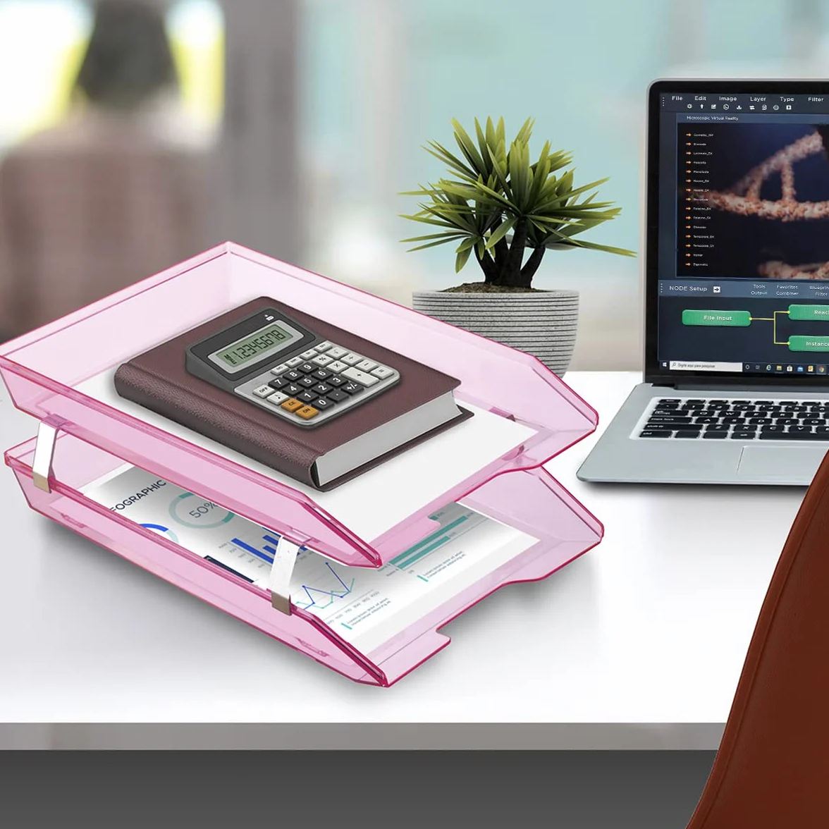 Acrimet Facility Bac à Courrier 2 Niveaux Charge Frontal A4 Organiseur Bureau Plastique Rose Clair