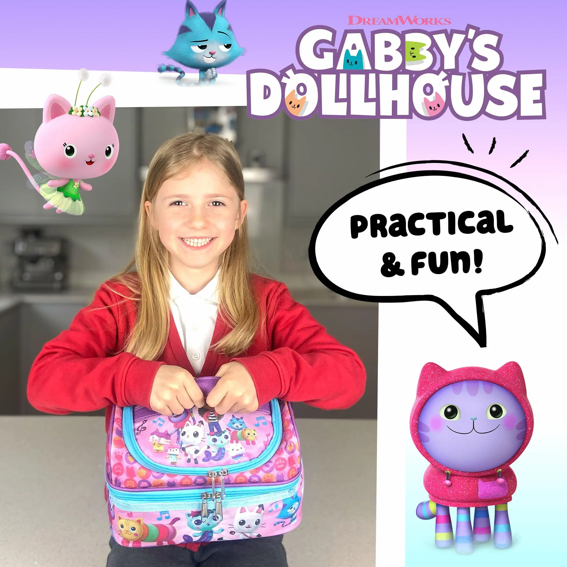 Gabby's Dollhouse Sac à déjeuner enfant isotherme grande capacité rose