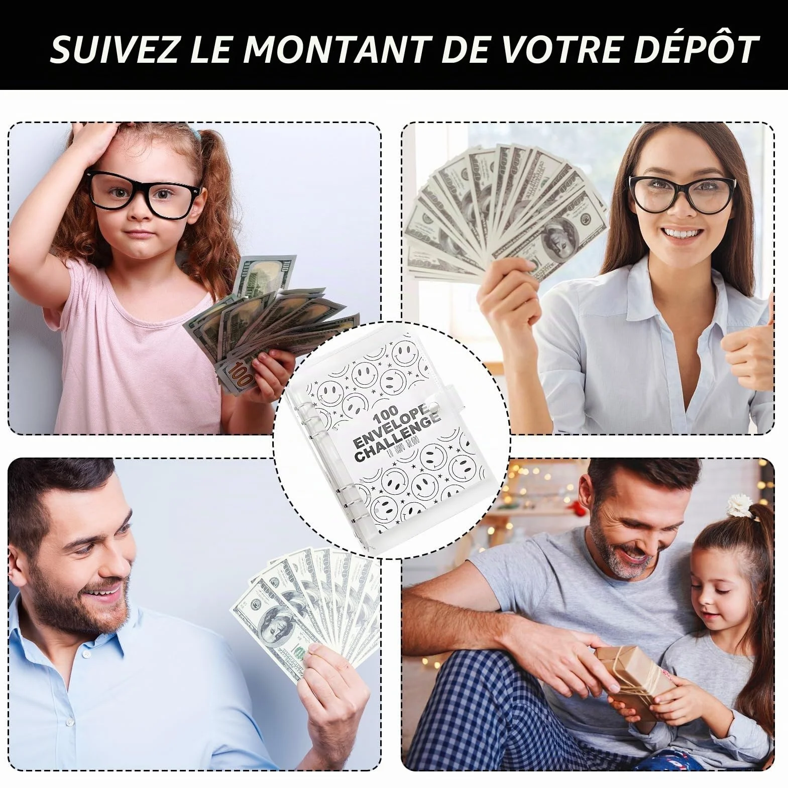Classeur de 5 050 € avec Enveloppe pour Planificateurs Budgétaires, Défi d'Épargne 100