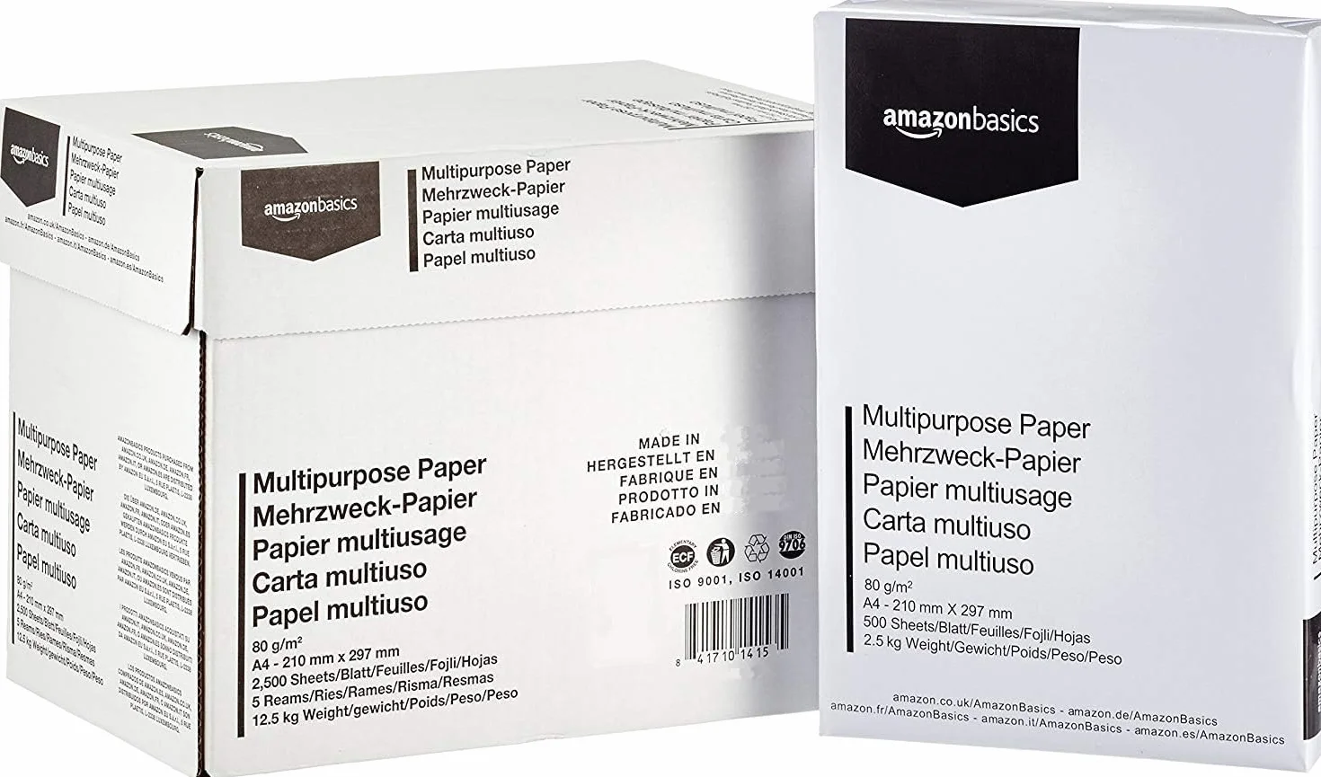 Amazon Basics Papier multi-usage A4 80g, carton 5 ramettes 2500 feuilles