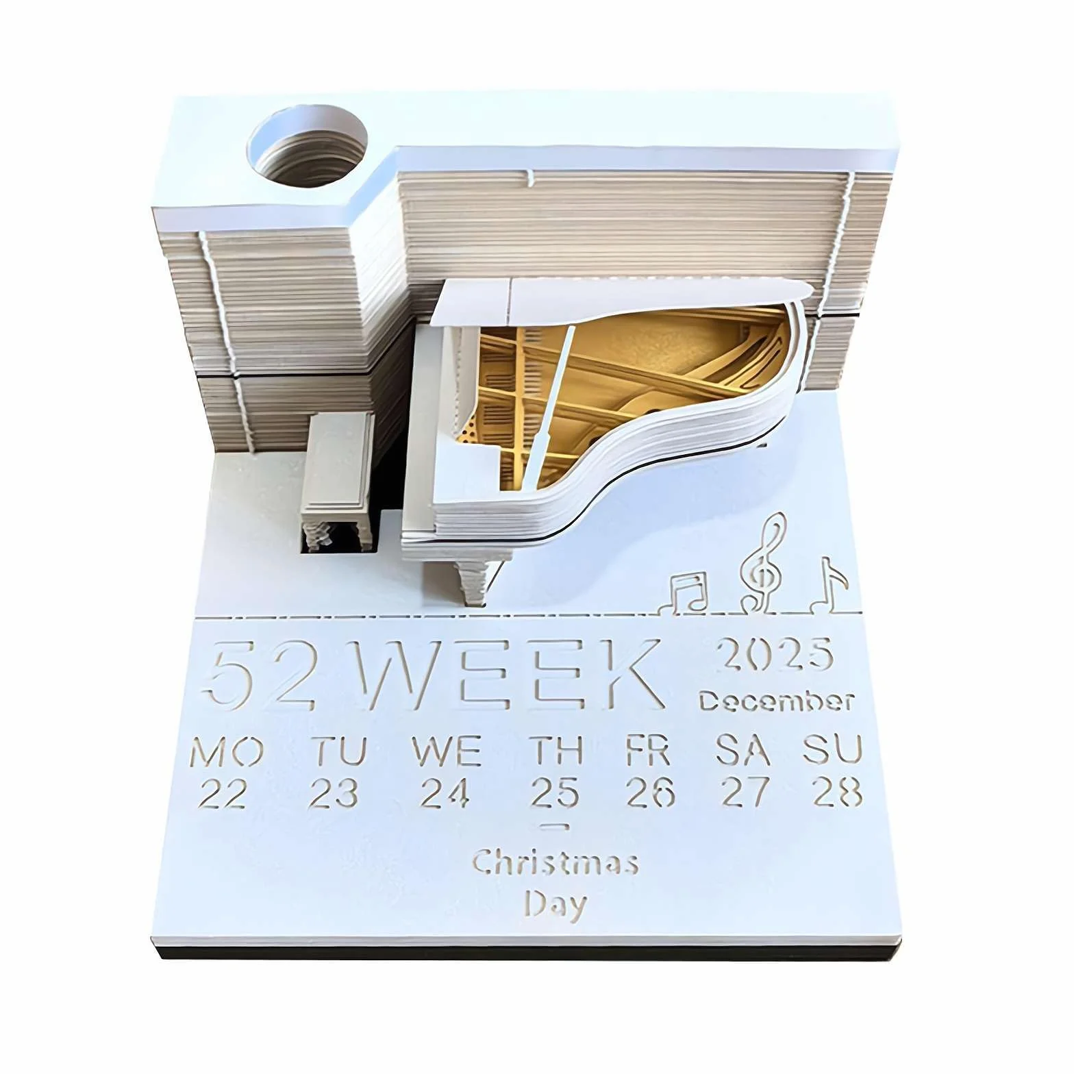 Calendrier 2025 avec bloc-notes 3D créatif - Décoration de bureau pour amateurs de piano