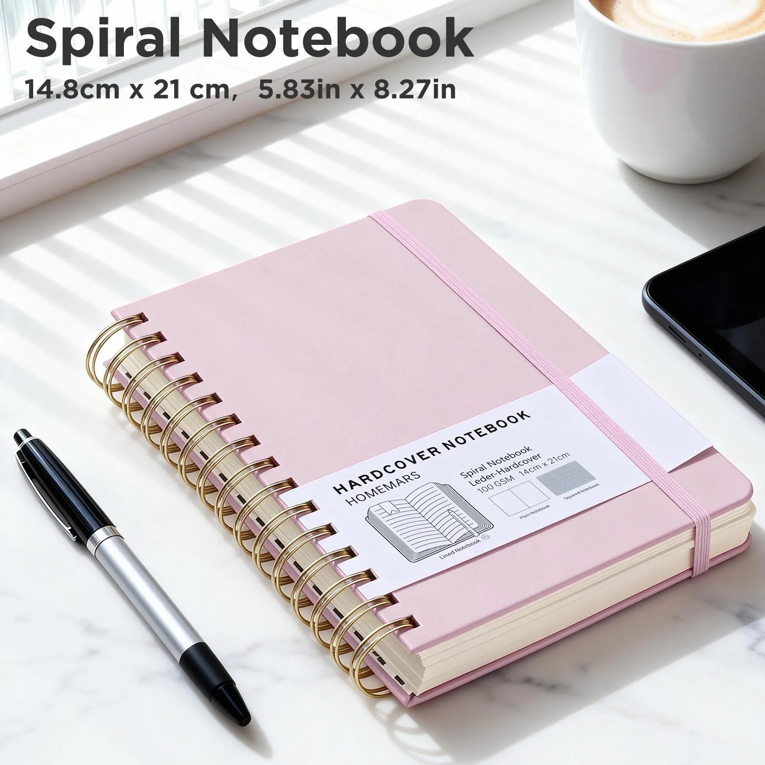 Cahier A5 Spirale Ligné 240 Pages 100 g/m² Cuir Rose HOMEMARS