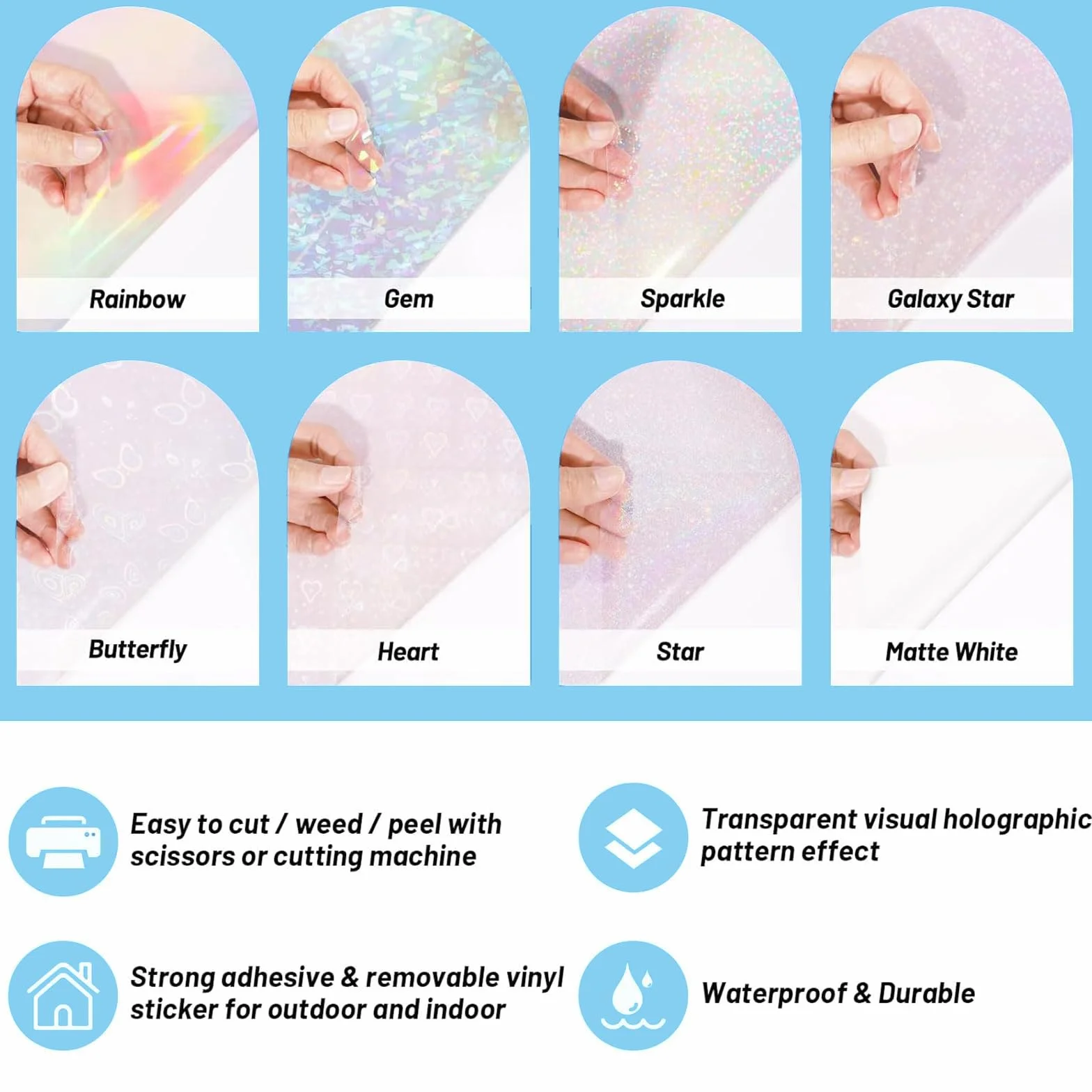 TECKWRAP Papier adhésif holographique vinyle blanc mat imprimable A4 21,6 x 27,9 cm scrapbooking