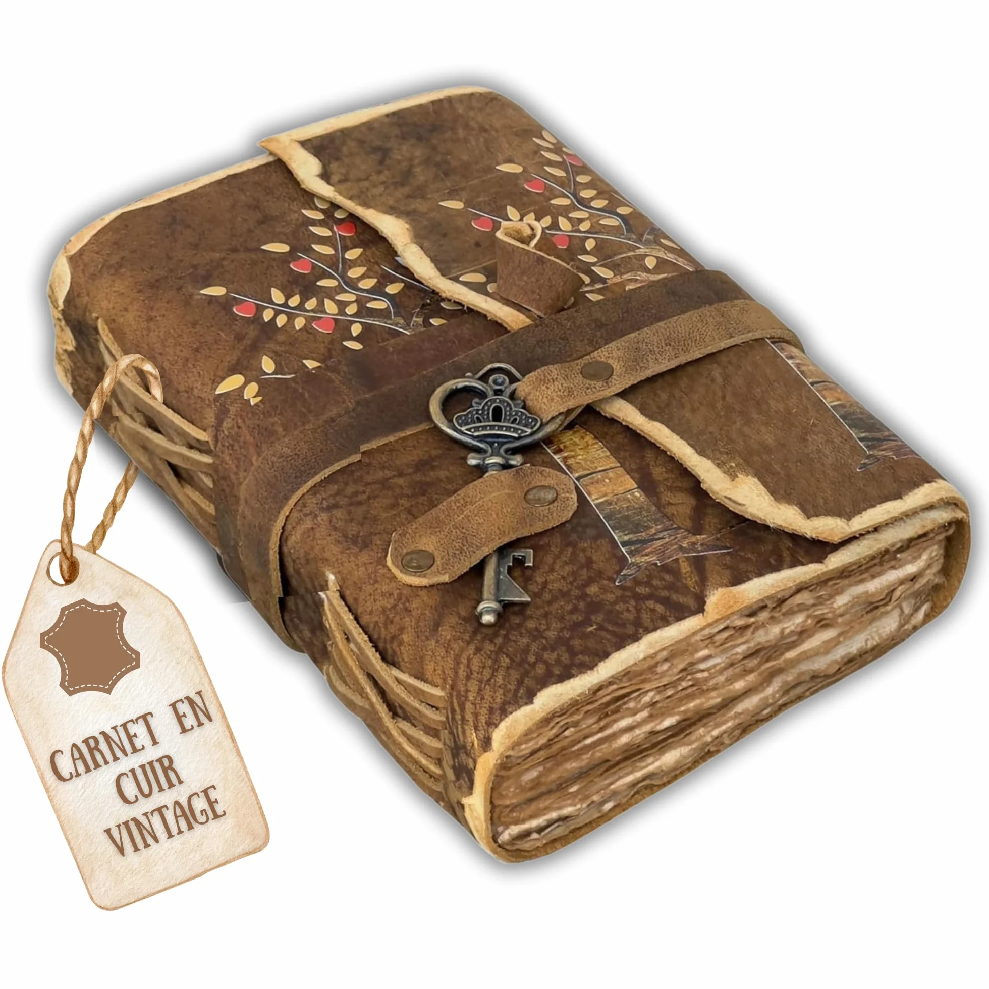 URBAN LEATHER Journal Intime Arbre De Vie Feuilles De Cœur Couverture Cuir Papier Vierge