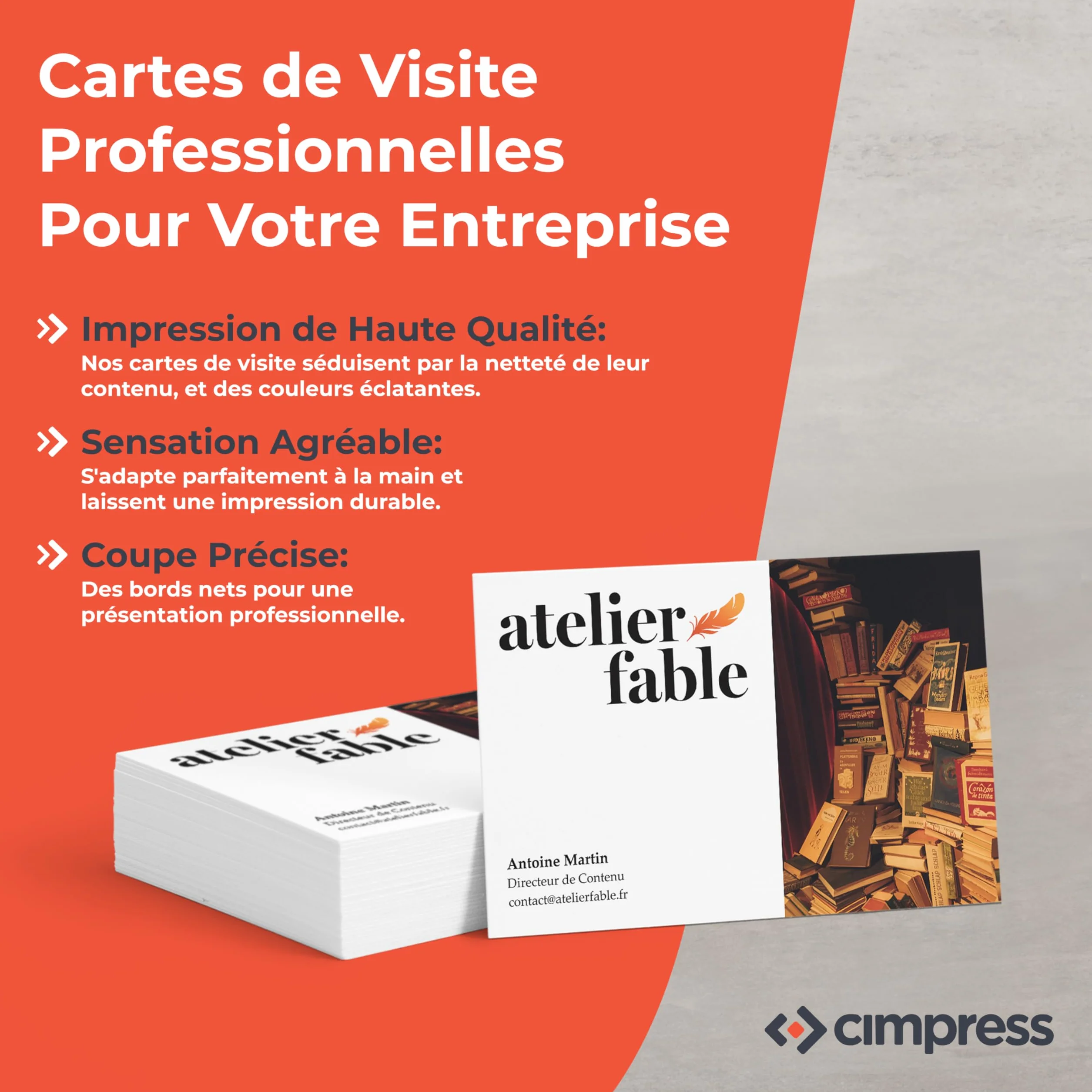 Cimpress Cartes de Visite Personnalisées 85x55 mm, Lot de 100, Papier 300g m² Mat, Impression Recto Verso
