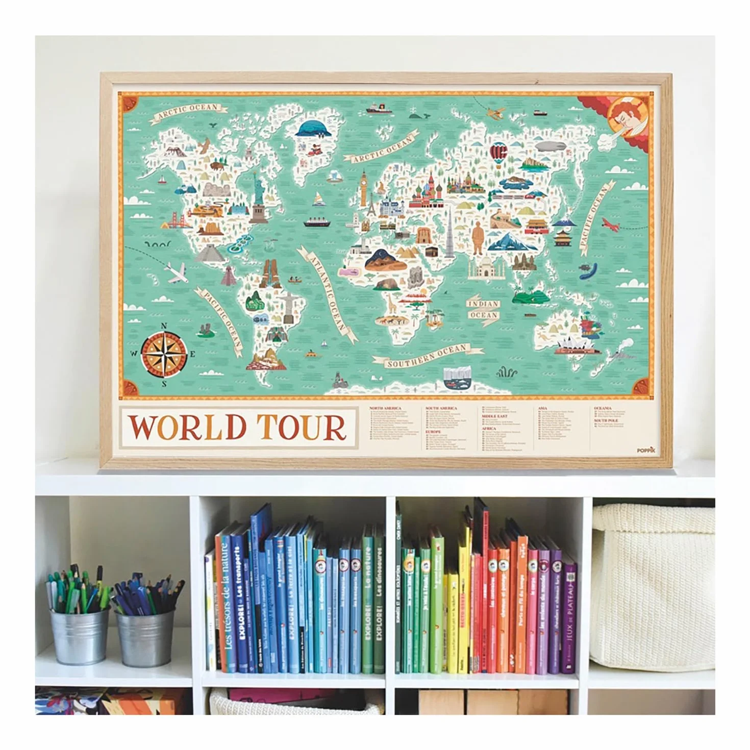 POPPIK Carte du Monde Multilingue Poster d'Apprentissage Interactif avec Autocollants Voyage du Monde 68 x 100 cm
