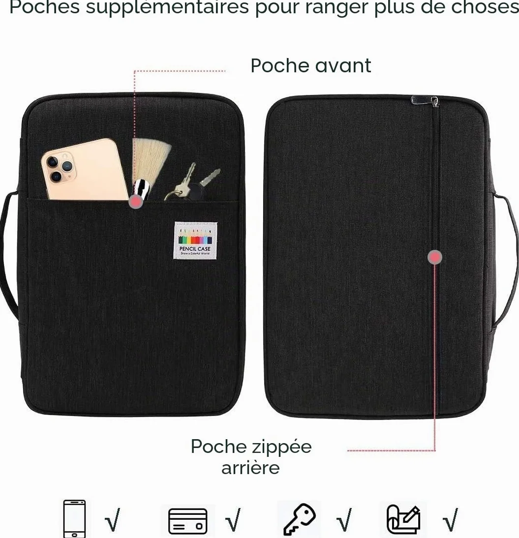 JAKAGO Trousse de Rangement 304 Crayons 100 Emplacements 4 Compartiments Grande Capacité