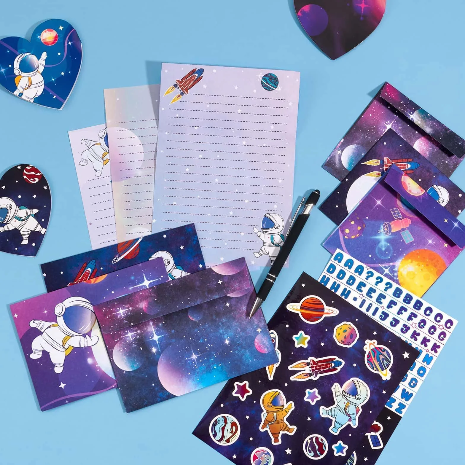 WERNNSAI Ensemble de papeterie pour enfants Astronaute Garçons avec enveloppes, cartes de vœux, autocollants, stylo