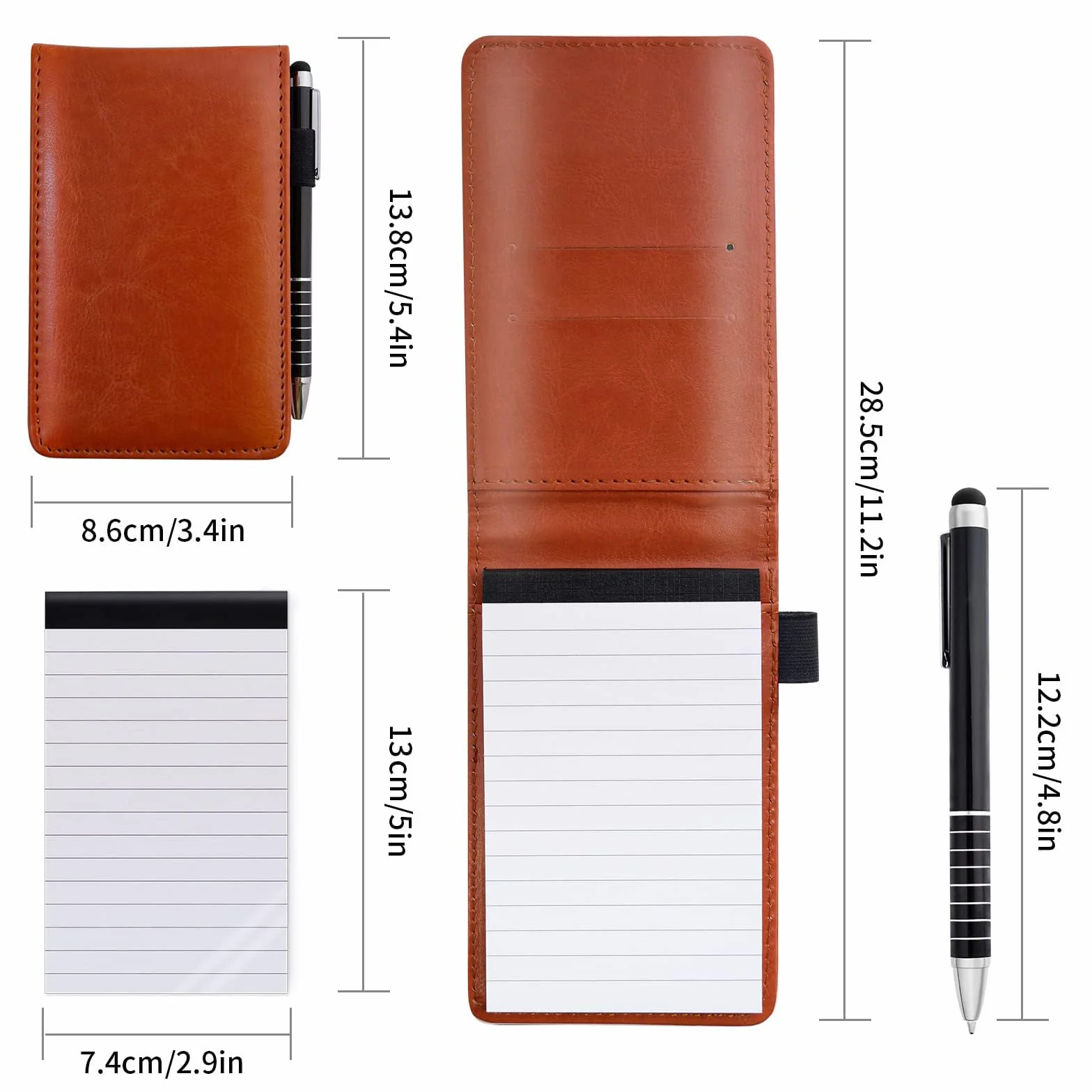 Mini Bloc Note de Poche A7 Carnet de Notes en Cuir PU avec Stylo, 50 Papiers Lignés pour École Bureau (Brun)
