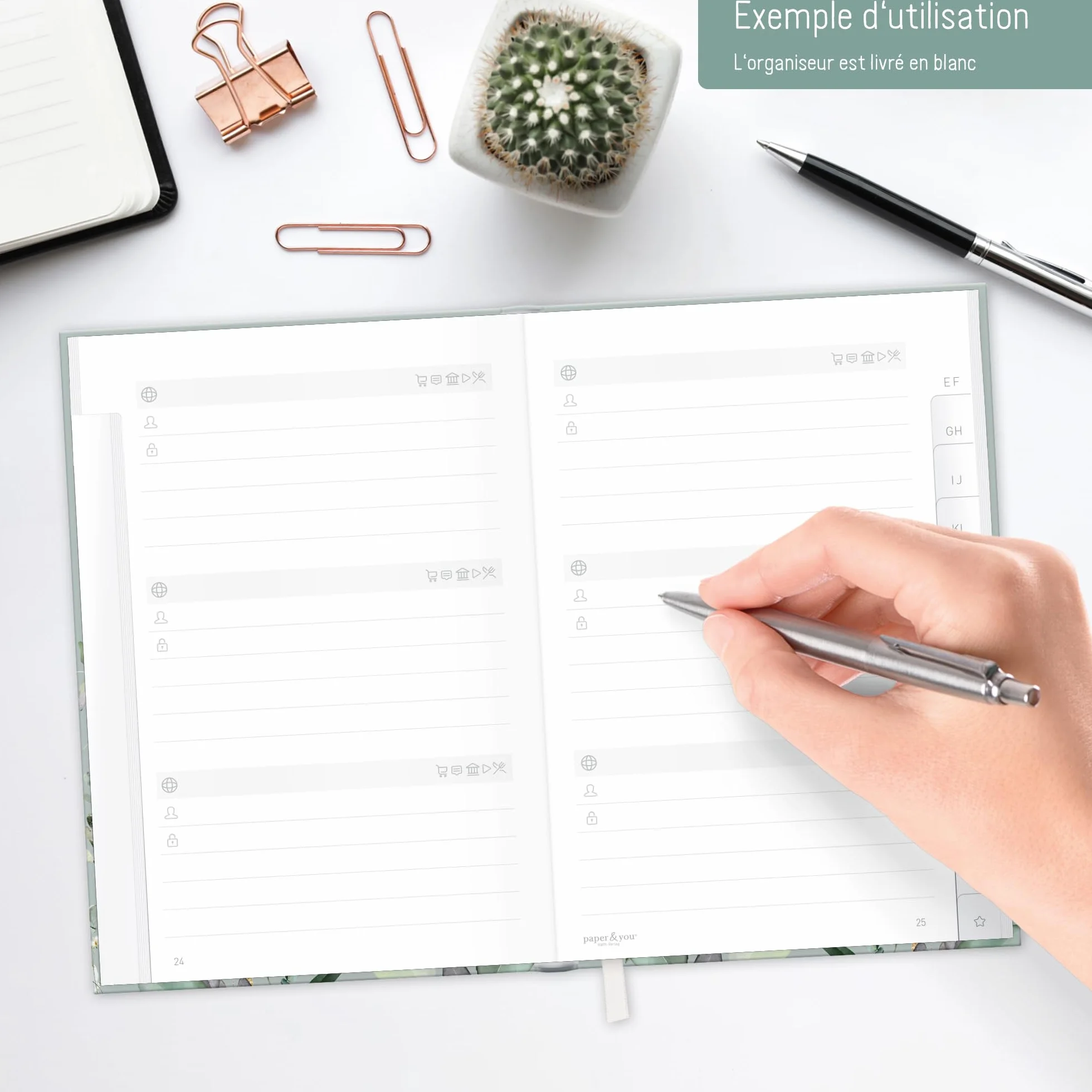 paper&you Livre de mots de passe A6+ onglet A-Z Minty Leaves 320 données gestionnaire petit durable