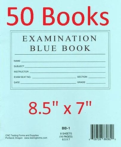 Examination Blue Book 8.5 x 7 8 Sheets 16 Pages 50 Booklets